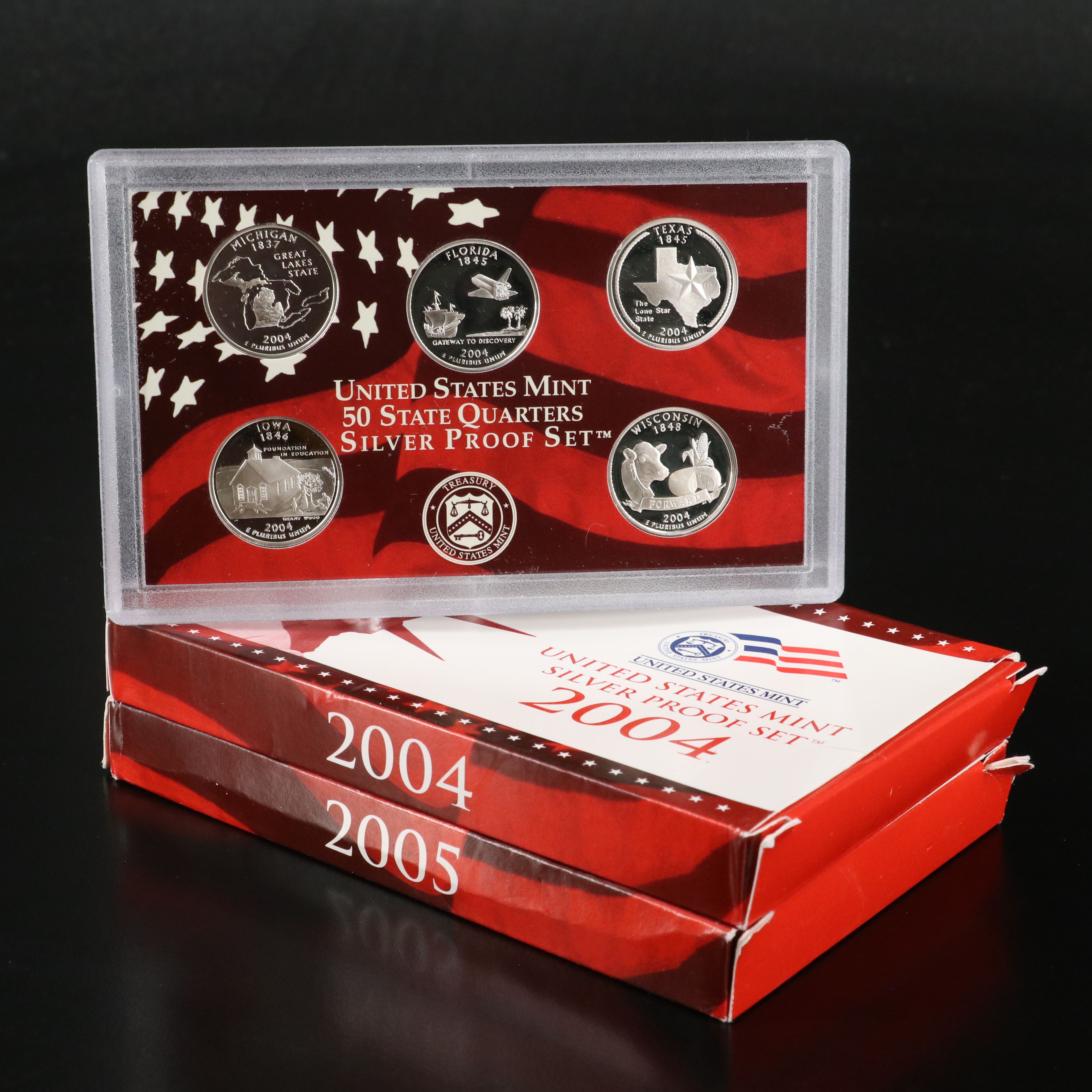 Two United States Modern Silver Proof Sets, 2004 and 2005