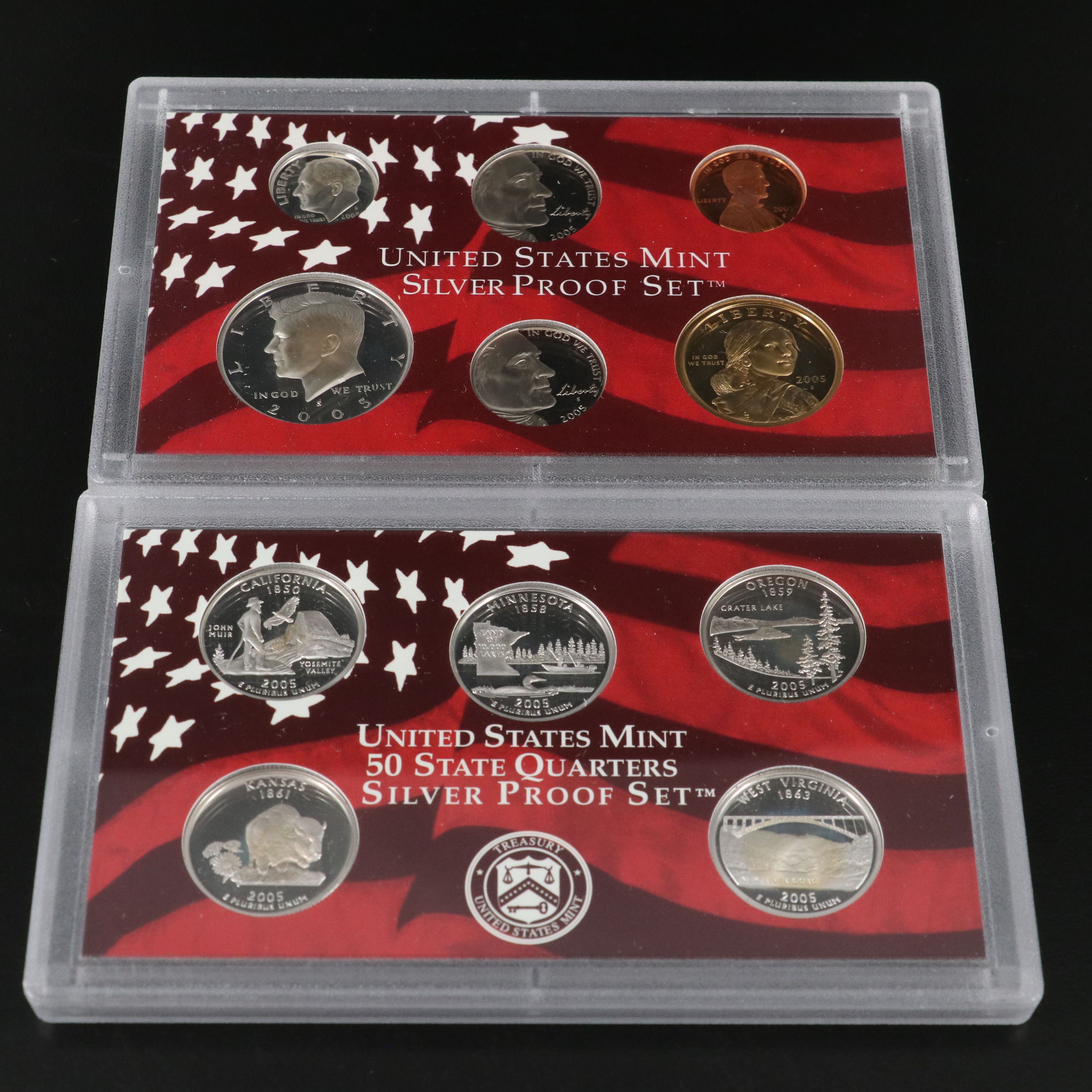 Two United States Modern Silver Proof Sets, 2004 and 2005