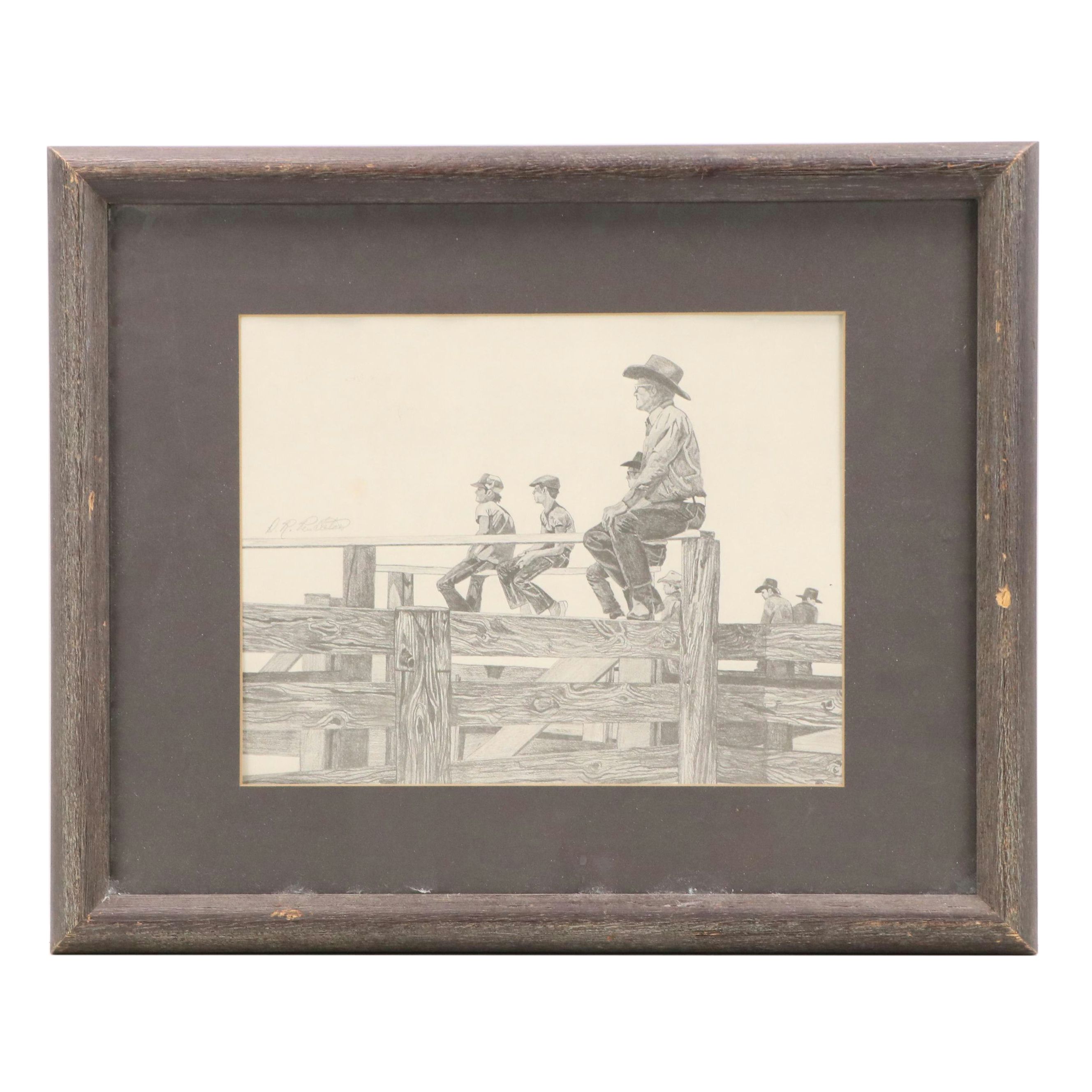 Western Genre Offset Lithographs of Cowboys Seated on a Fence