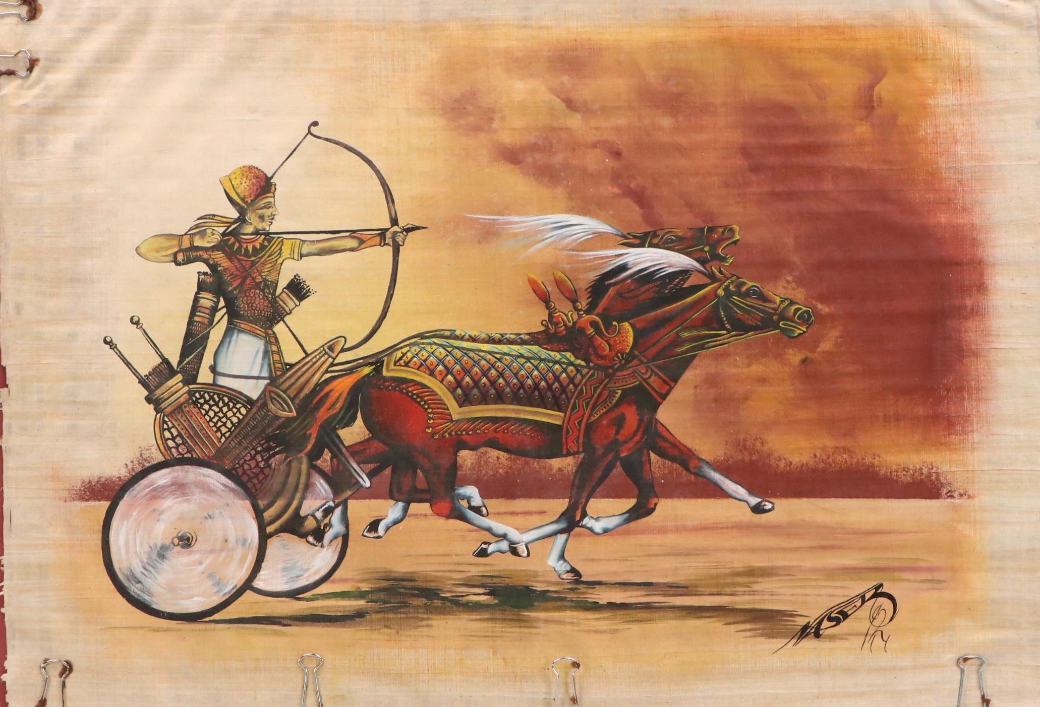 Gouache Painting of Pharaoh Thutmose III on Chariot, 21st Century