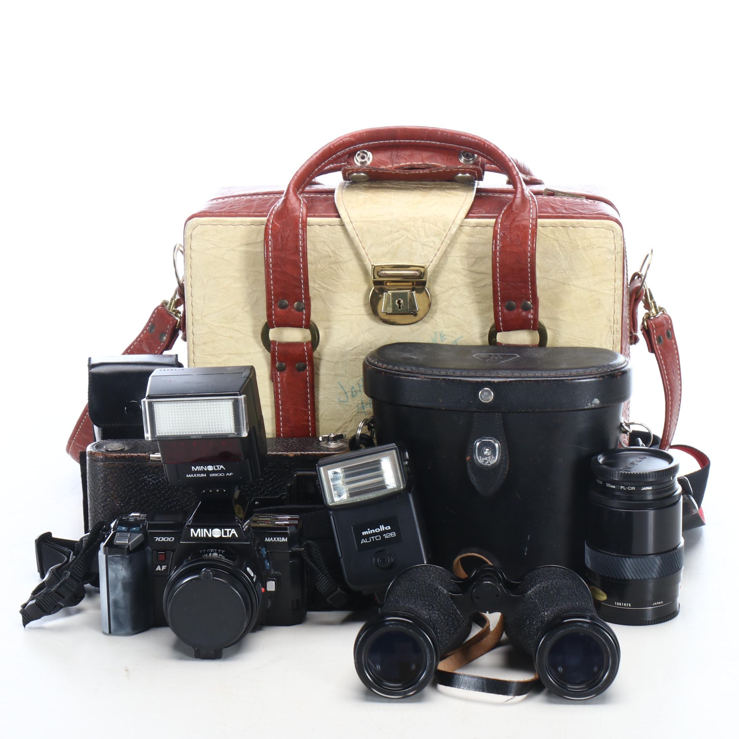 Minolta 7000 Maxxum SLR with Bausch & Lomb Binoculars and More Accessories