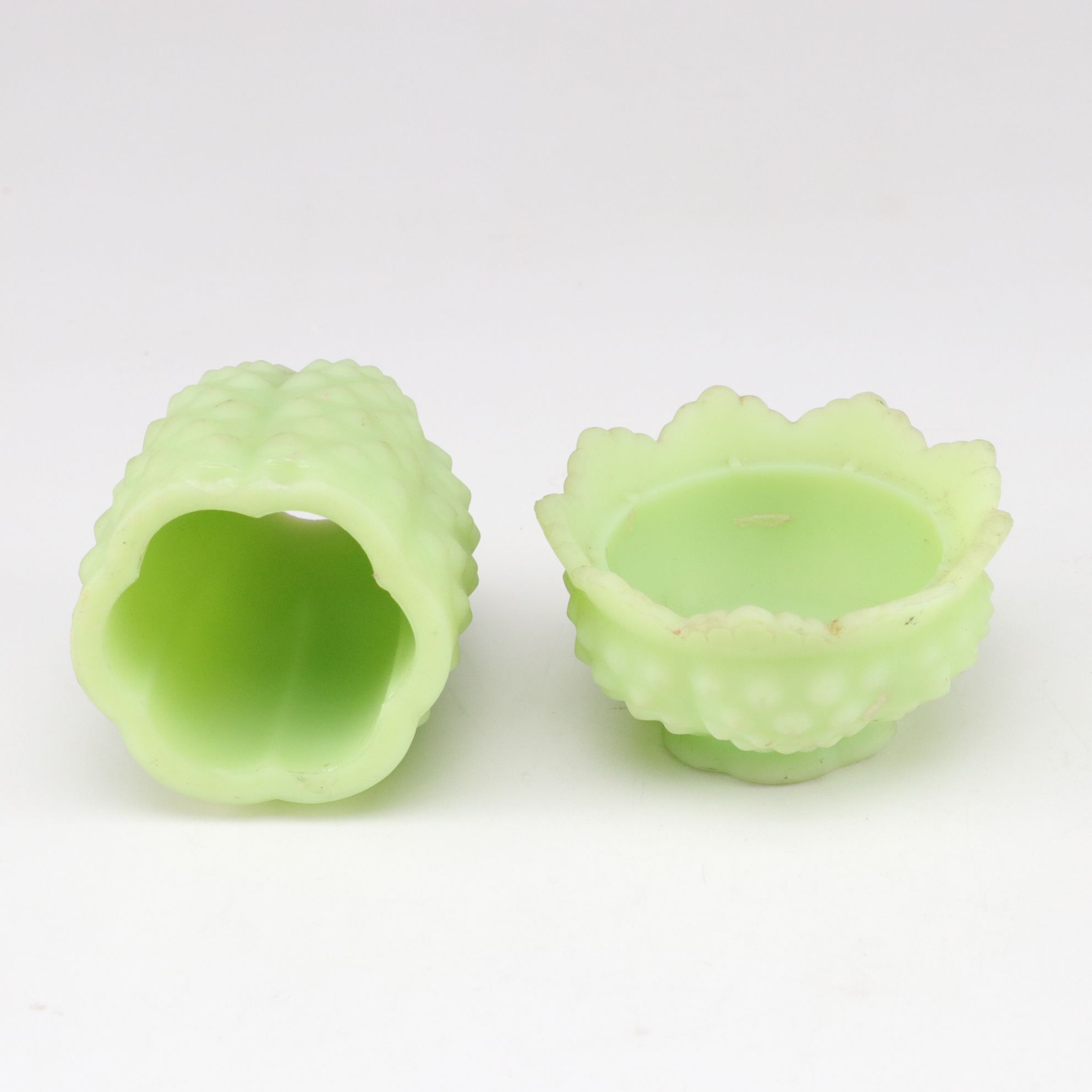 Fenton Uranium Glass "Hobnail" Fairy Lamp, Degenhart Chicken Salt Cellars & More