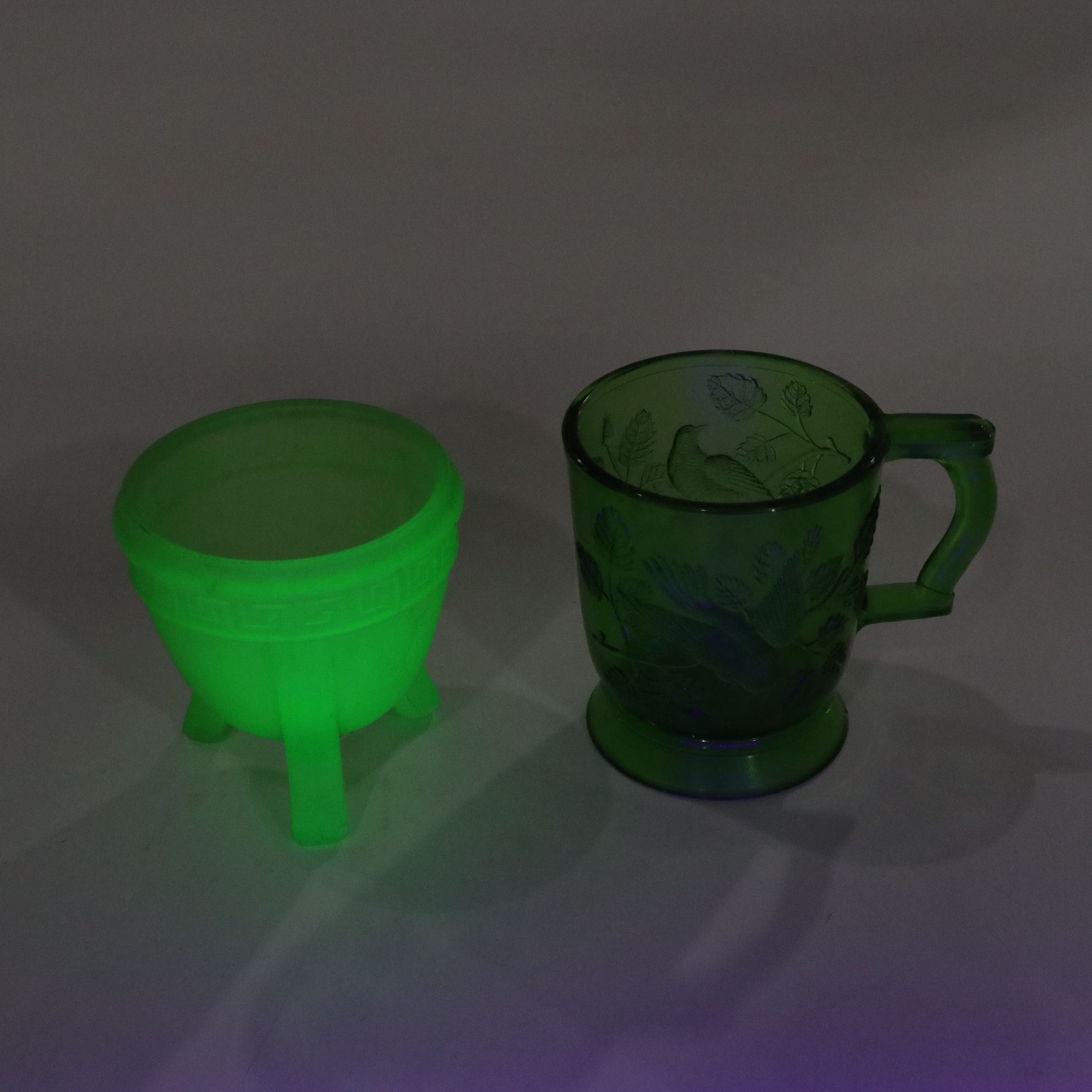 Fenton Uranium Glass "Hobnail" Fairy Lamp, Degenhart Chicken Salt Cellars & More