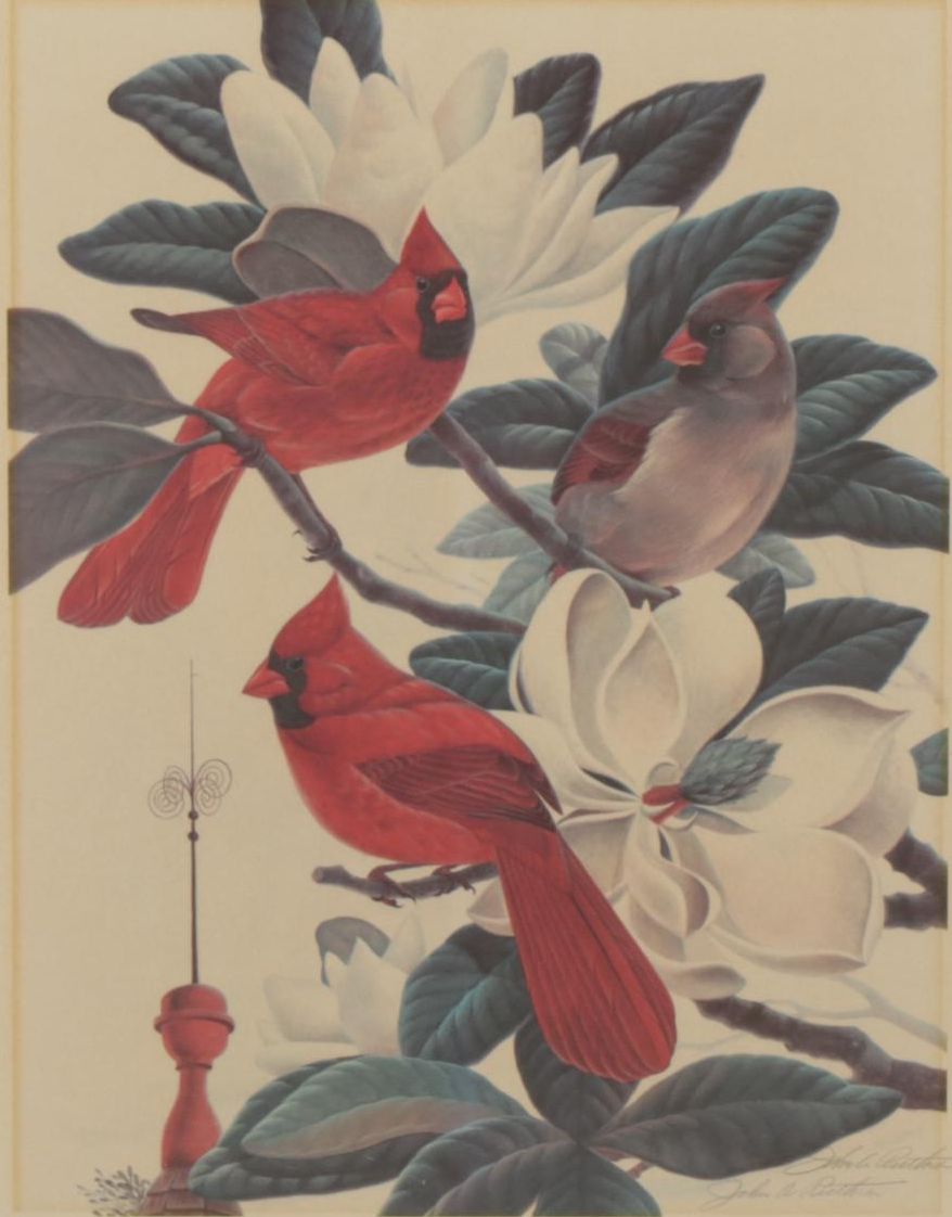 John Ruthven Williamsburg Series: "Cardinals" Offset Lithograph, 1970