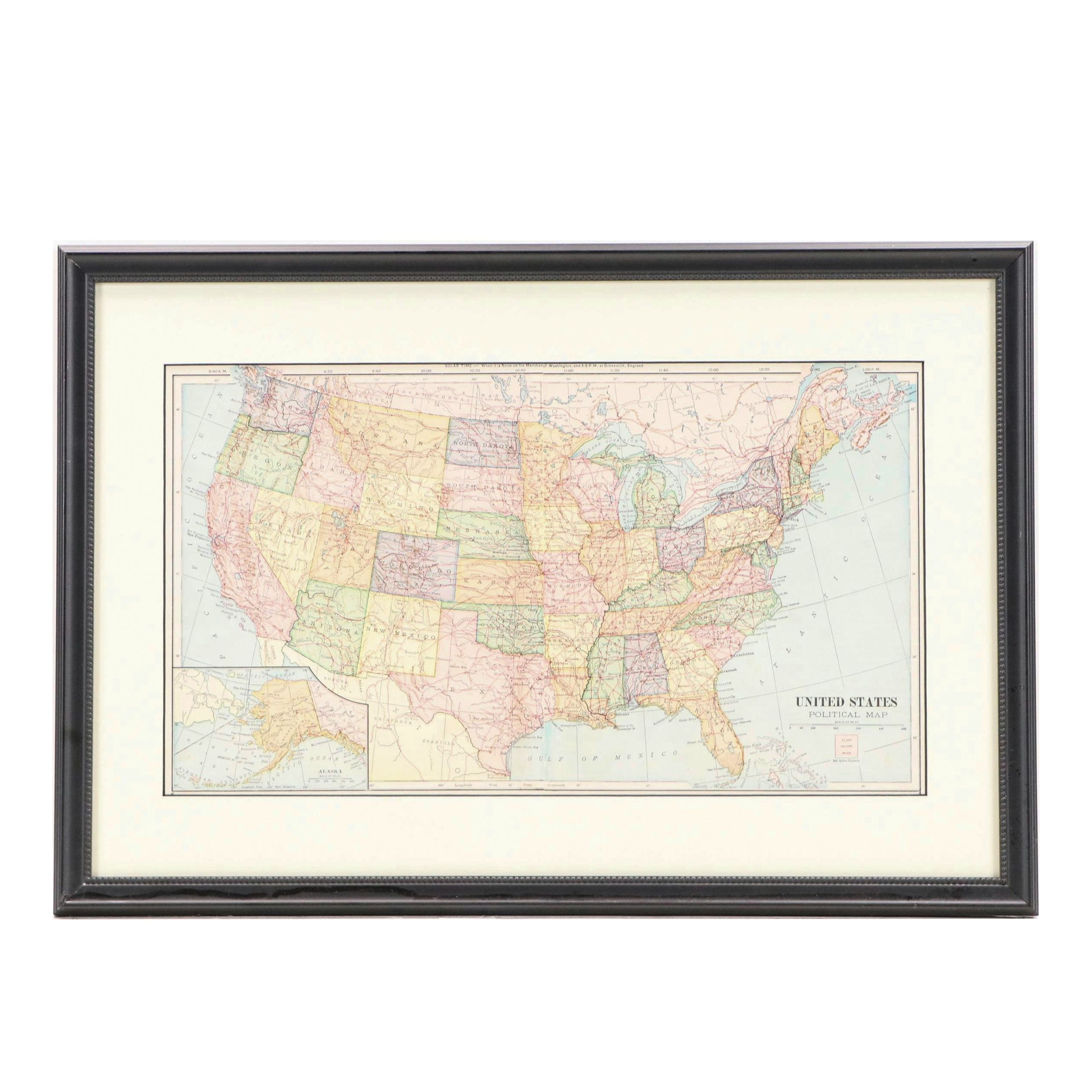 Wax Engraving Map "United States Political Map"