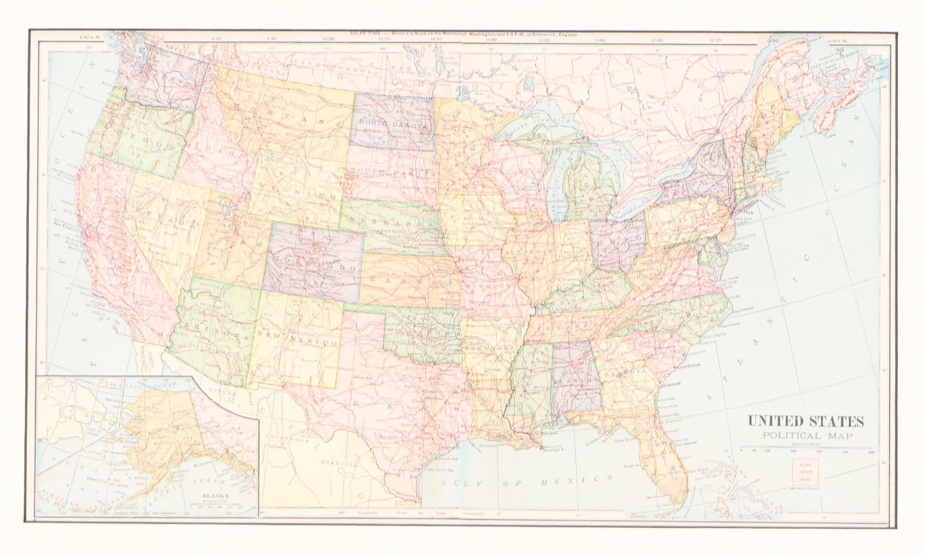 Wax Engraving Map "United States Political Map"