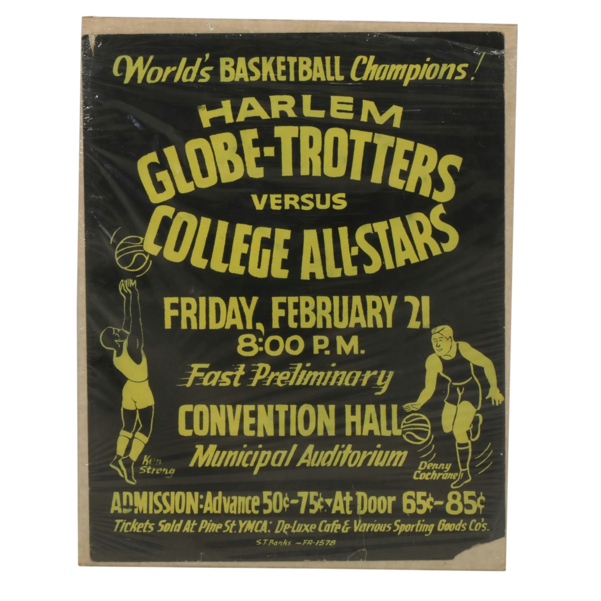 Harlem Globe-Trotters Against College All-Stars Game Advertising Poster, 1950