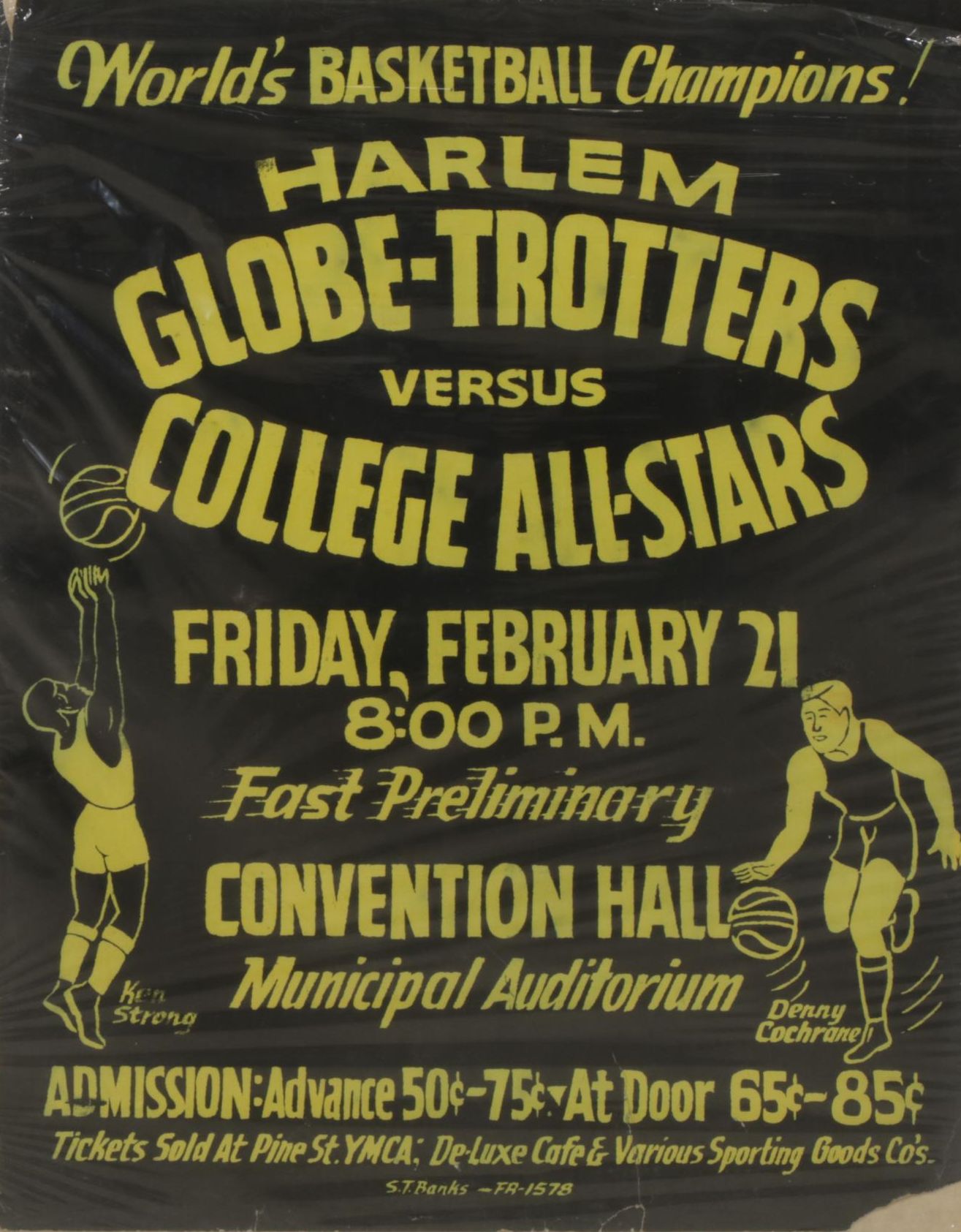 Harlem Globe-Trotters Against College All-Stars Game Advertising Poster, 1950