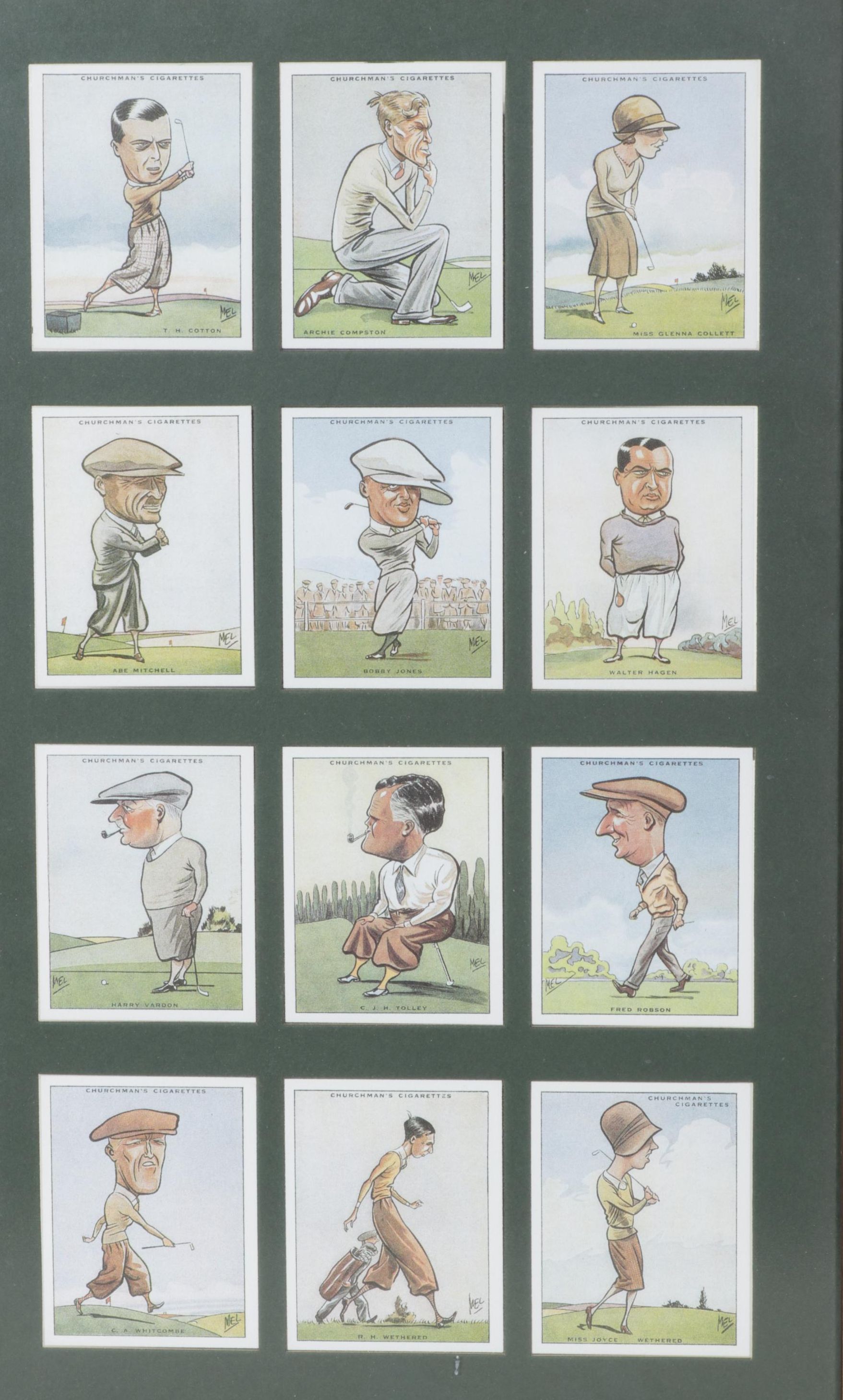 Reproductions of 1931 Tobacco Cards Featuring Caricatures of Prominent Golfers