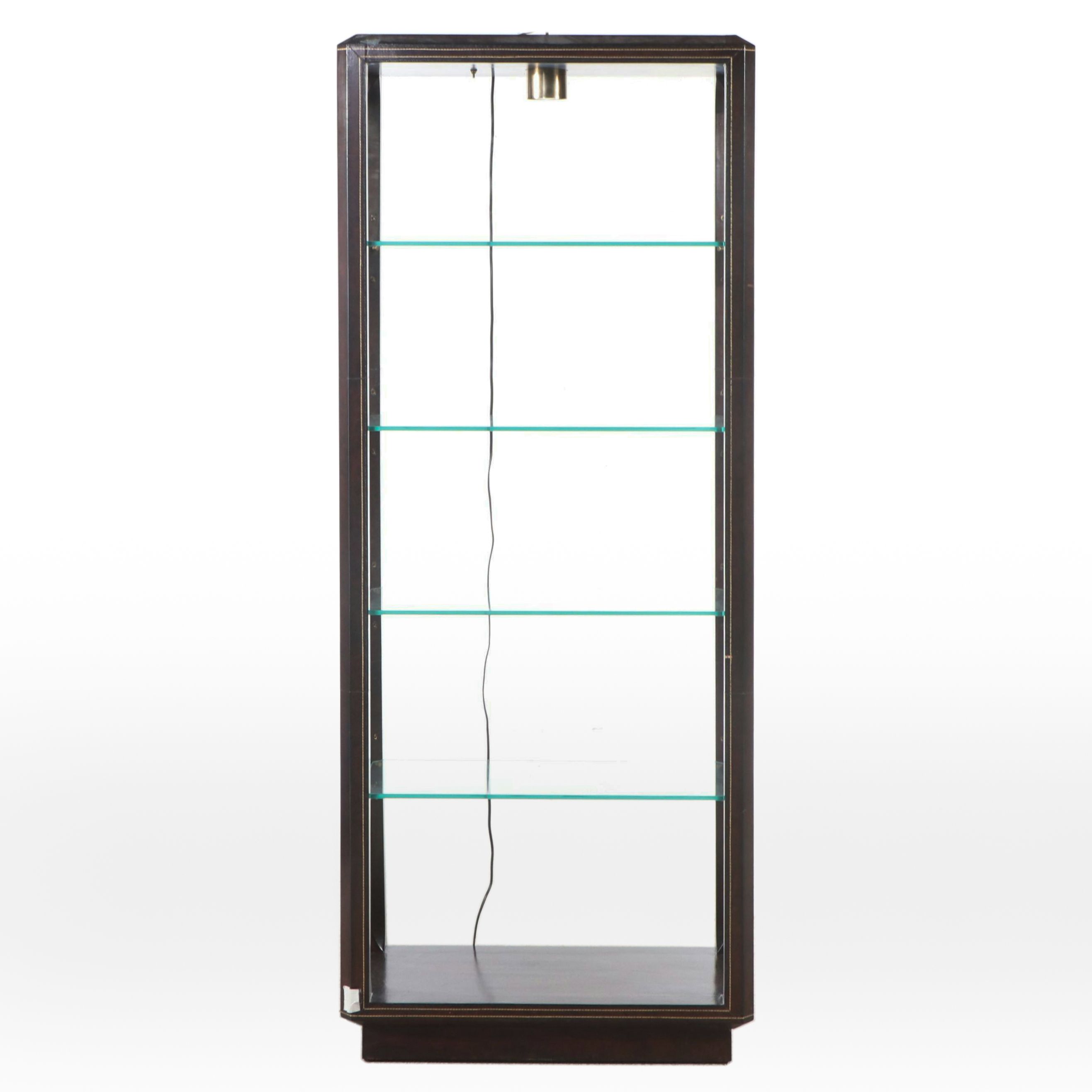 Directoire Style Embossed Faux Leather and Glass Illuminated Cabinet
