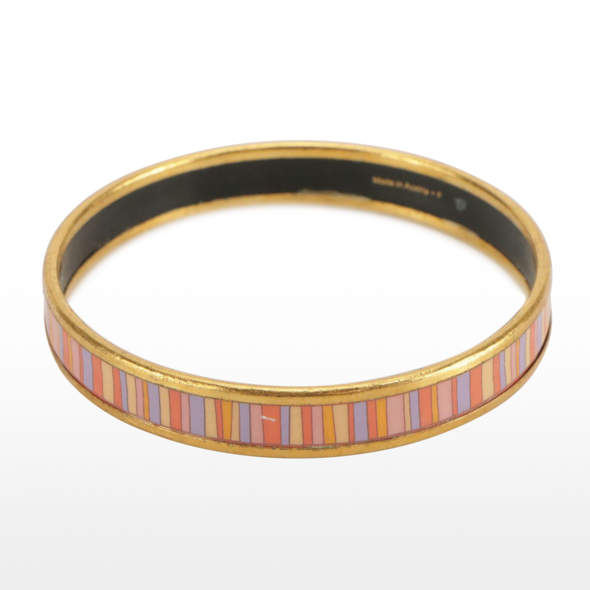 Hermès Striped Narrow Enamel Bangle Bracelet