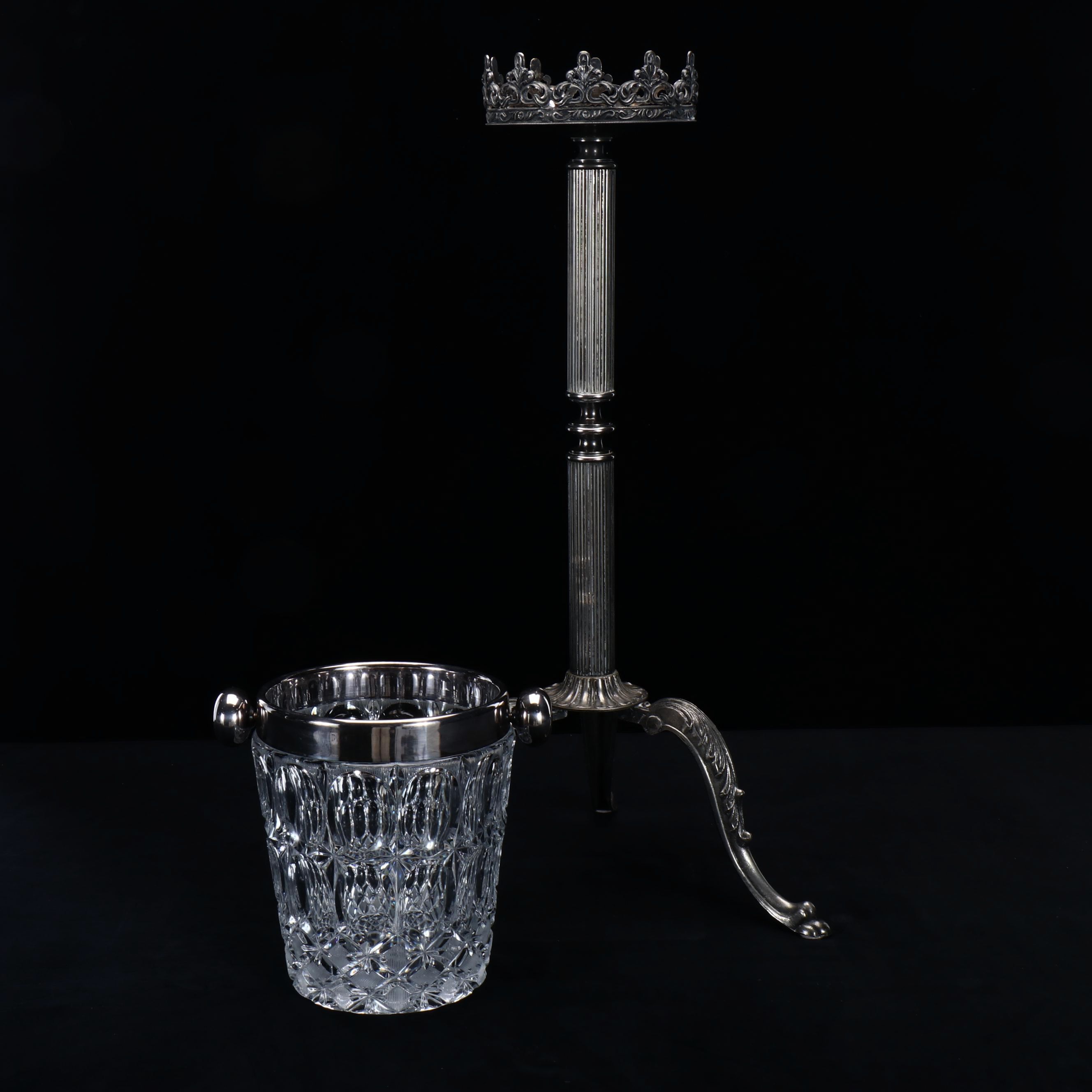 Cut Crystal and Silver Plate Footed Ice Bucket
