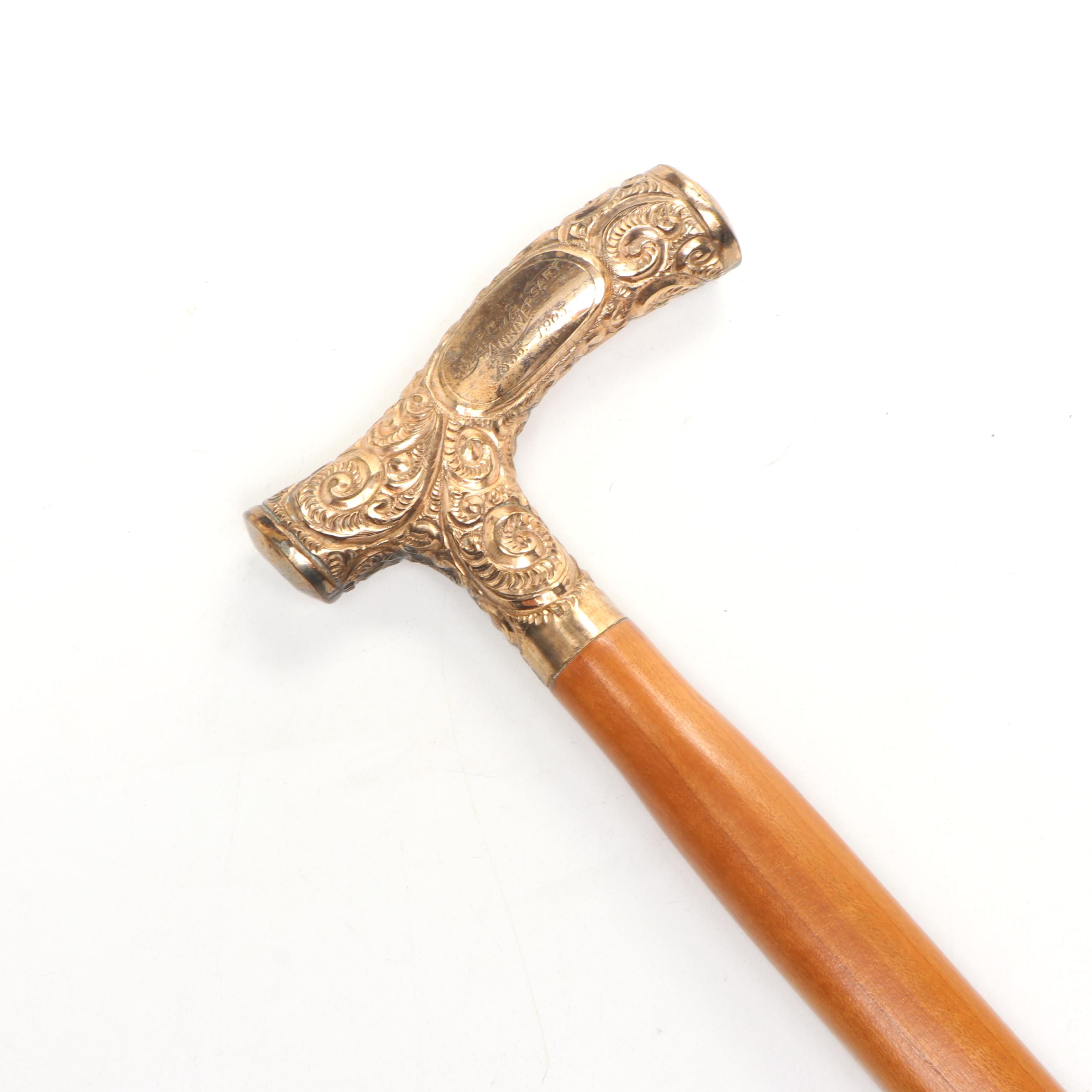Embossed Metal Derby Handled Derby Cane, Early 20th Century