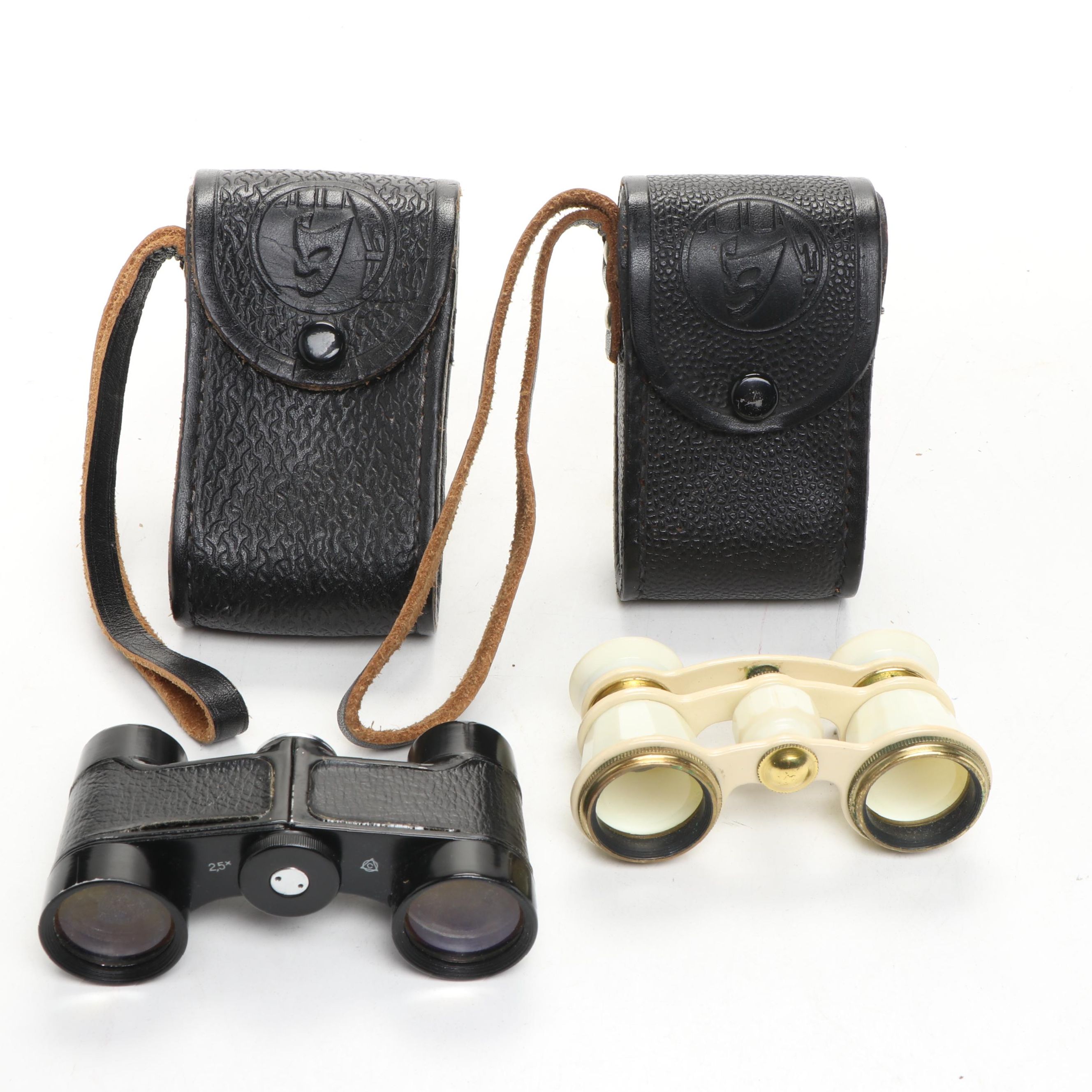 USSR Made Opera Glasses Pair with Leather Cases