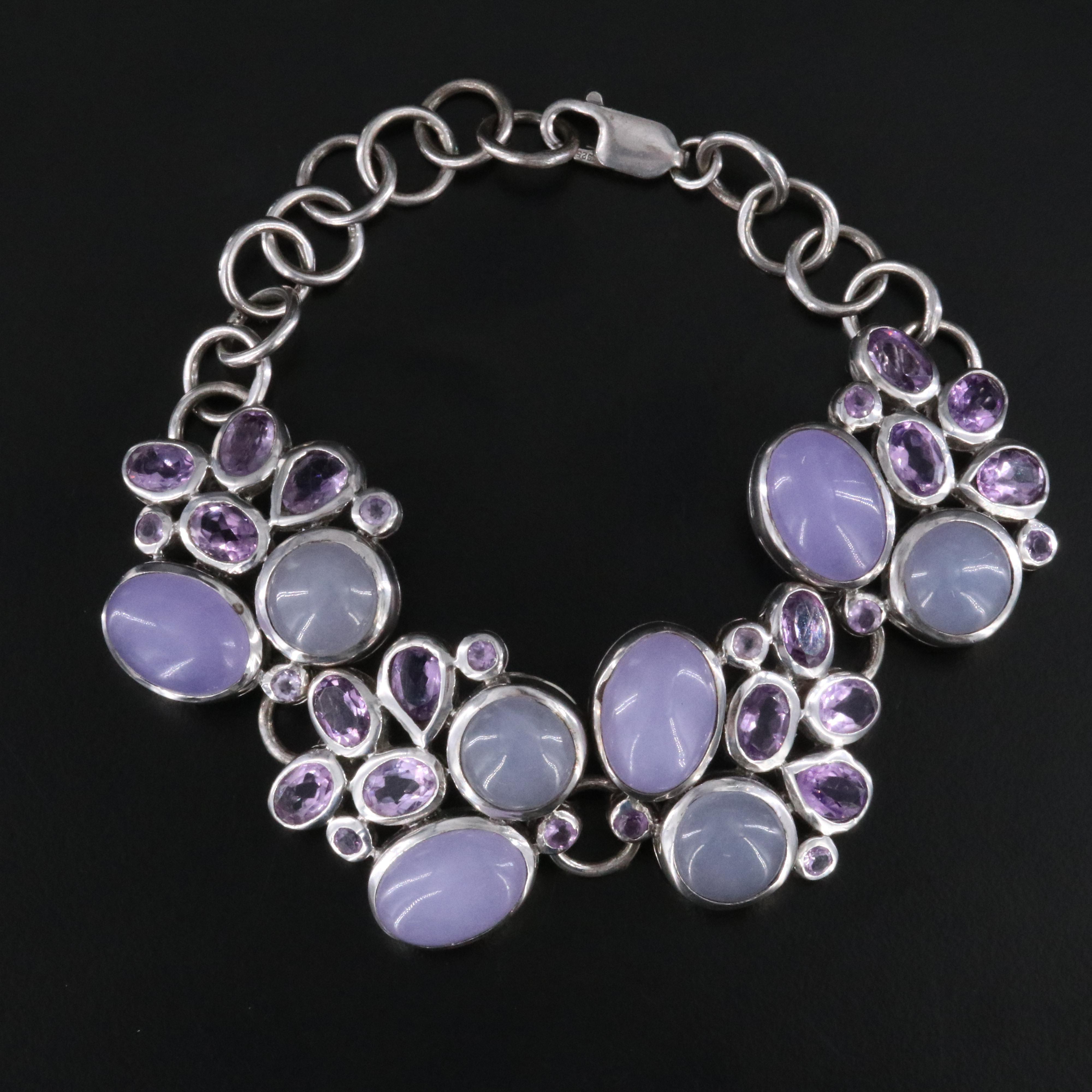 Sterling Amethyst and Quartz Bracelet