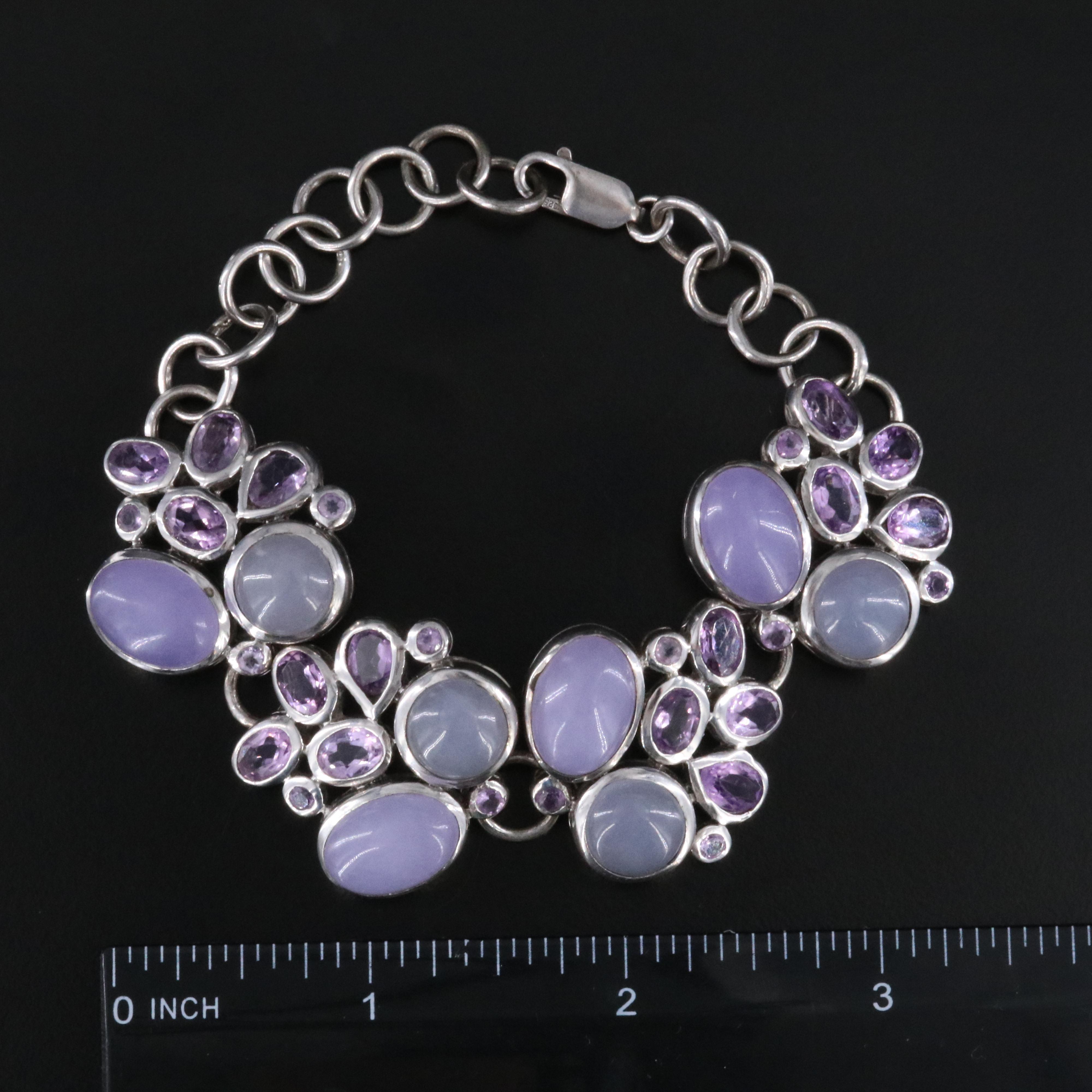 Sterling Amethyst and Quartz Bracelet
