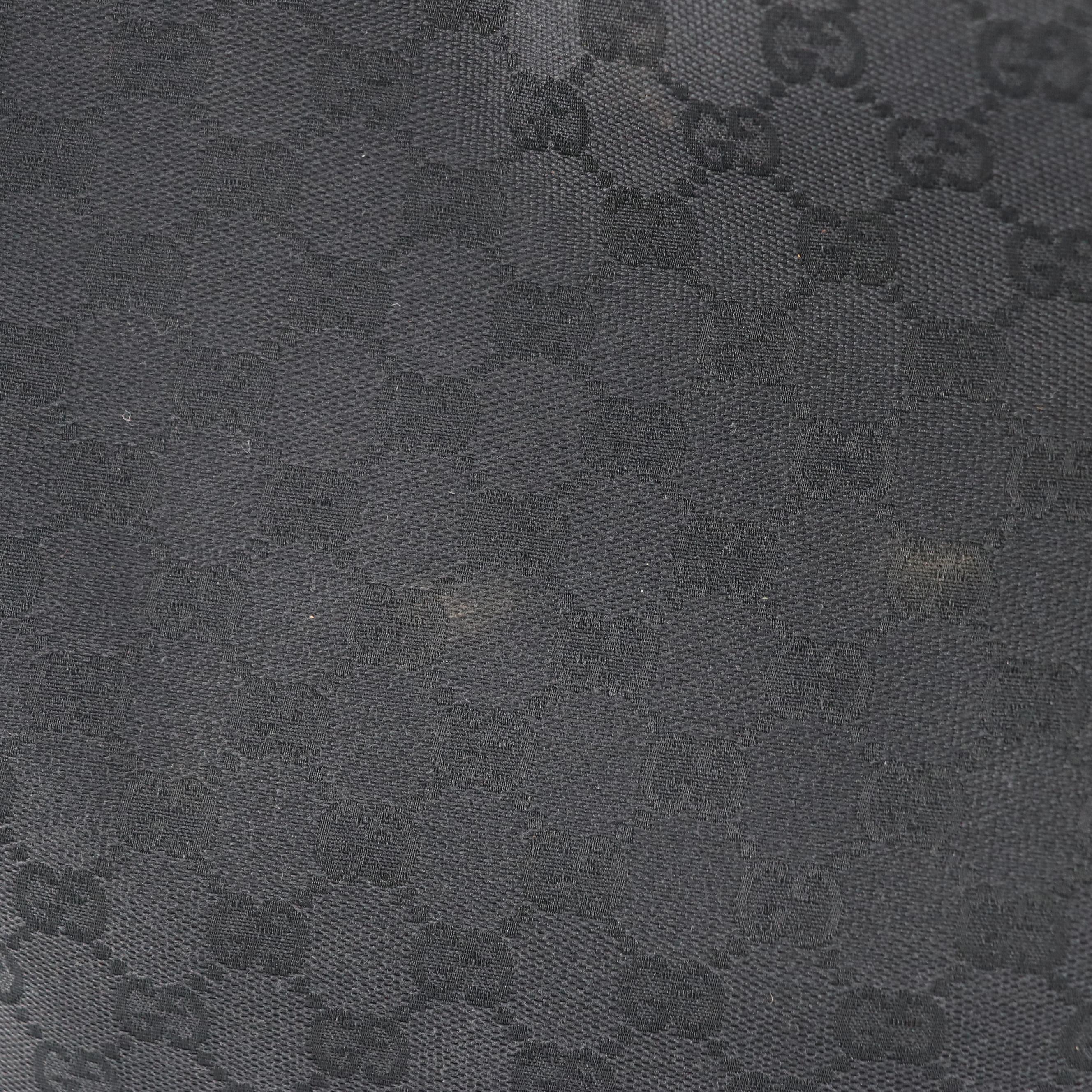 Gucci Hobo Shoulder Bag in Black GG Canvas and Leather Trim with Bamboo Accents