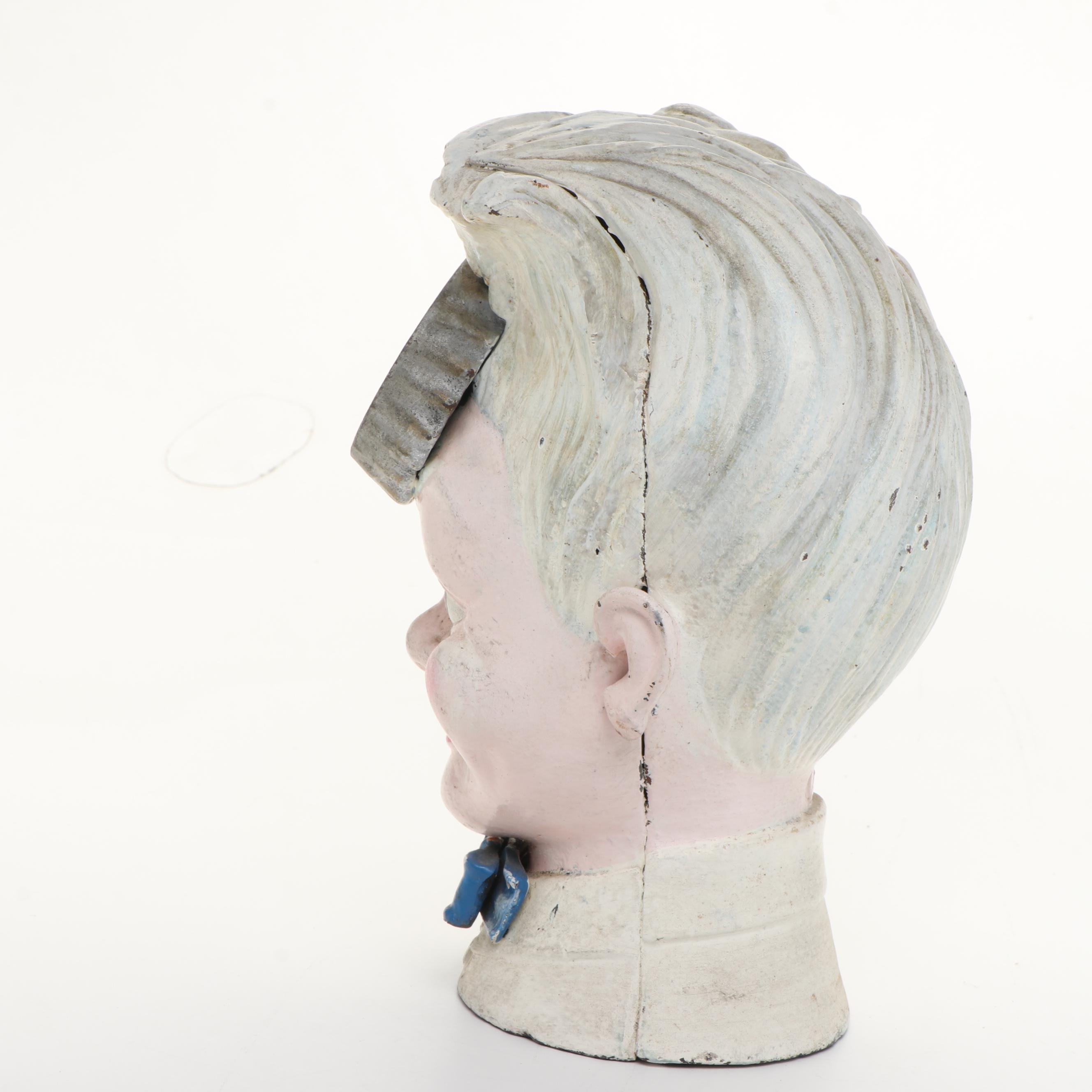 Coca-Cola Sprite Boy Cast Iron Advertising Bank, Mid-20th Century