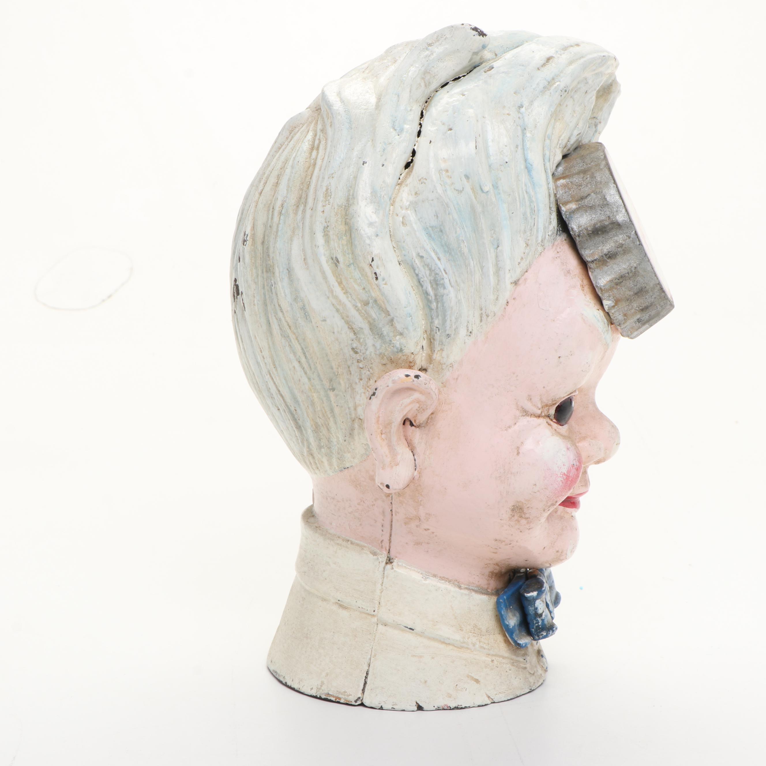 Coca-Cola Sprite Boy Cast Iron Advertising Bank, Mid-20th Century