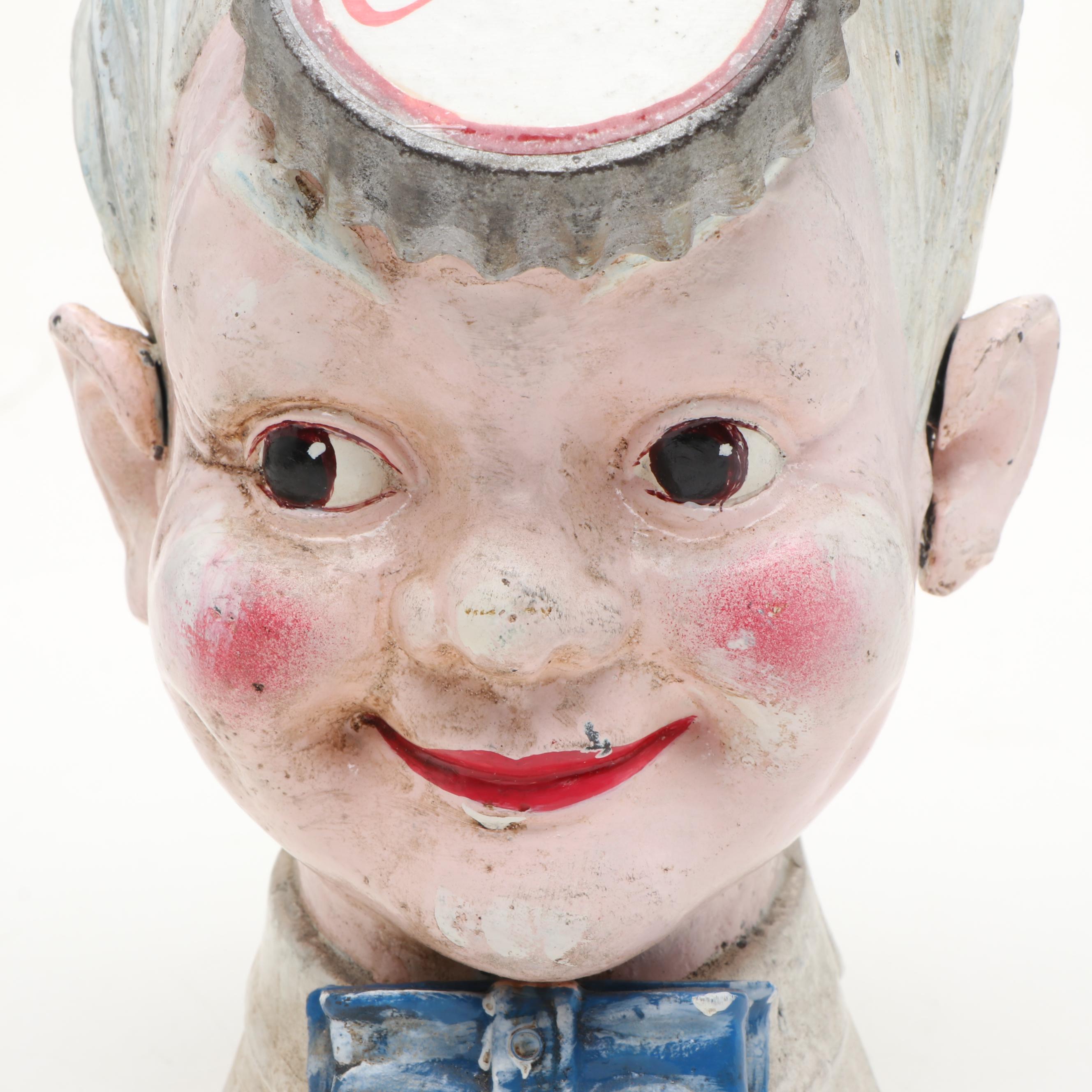 Coca-Cola Sprite Boy Cast Iron Advertising Bank, Mid-20th Century