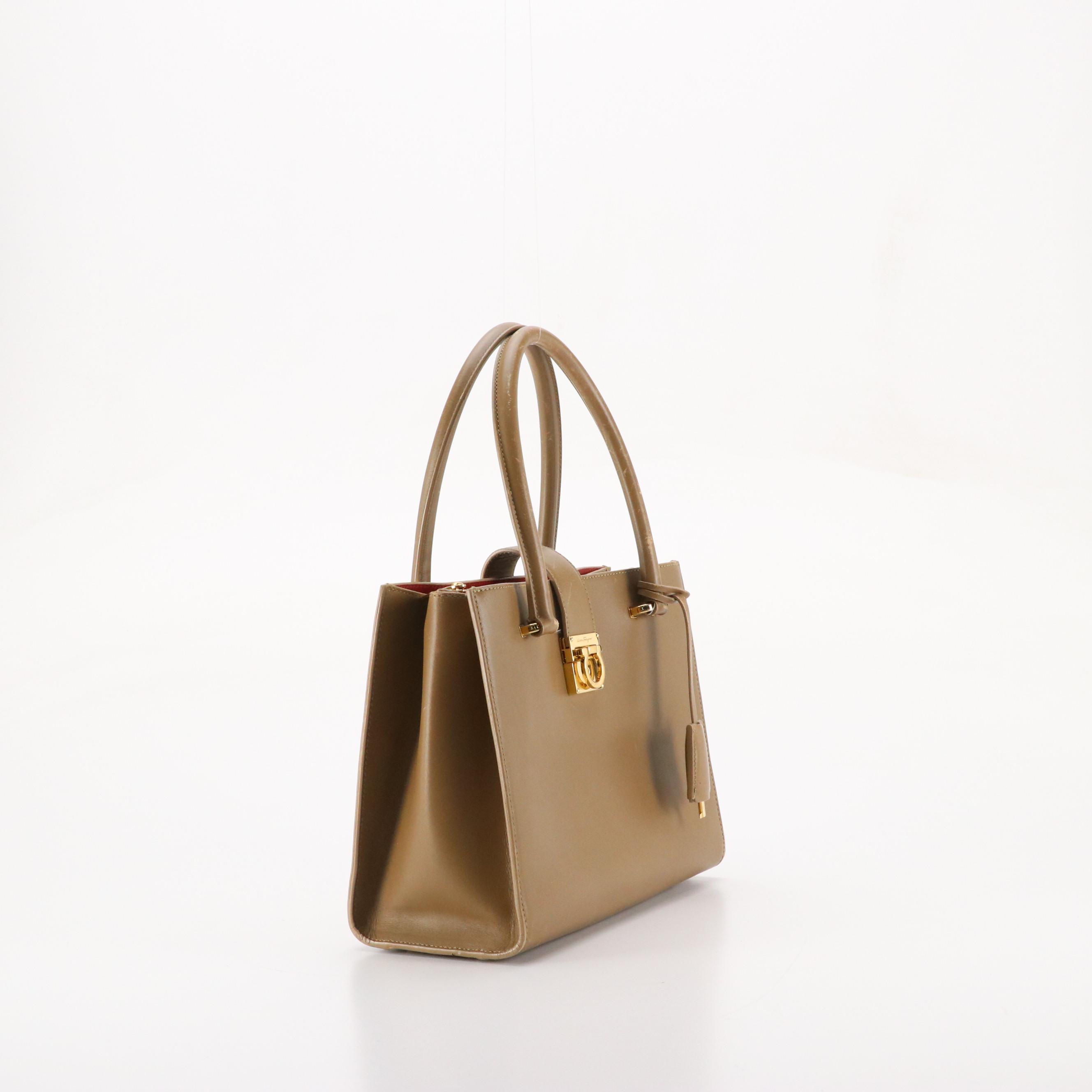 Salvatore Ferragamo Juliet Gancini Lock Handbag Tote in Brown Leather