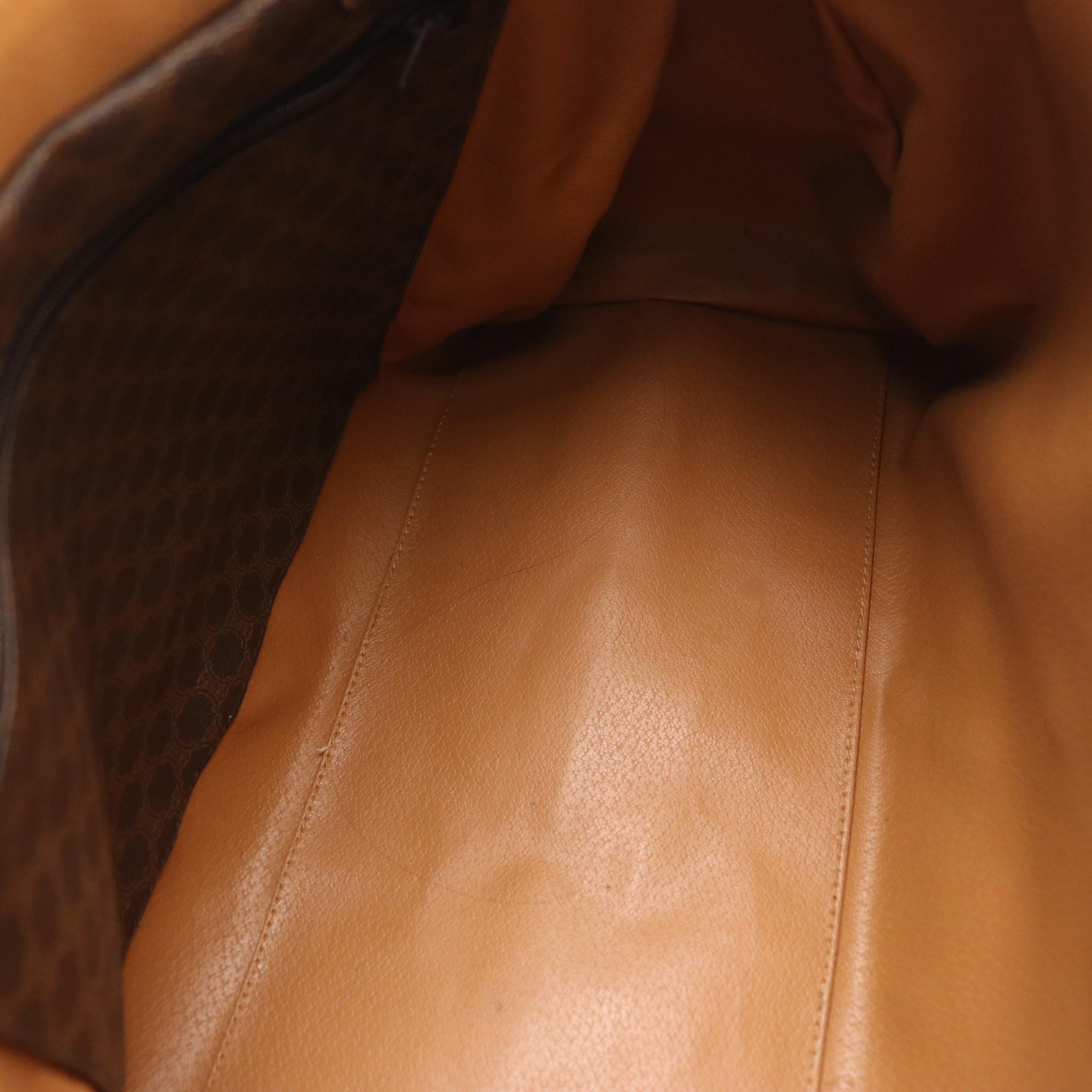 Celine Boston Bag in Dark Brown Macadam Canvas and Brown Leather Trim