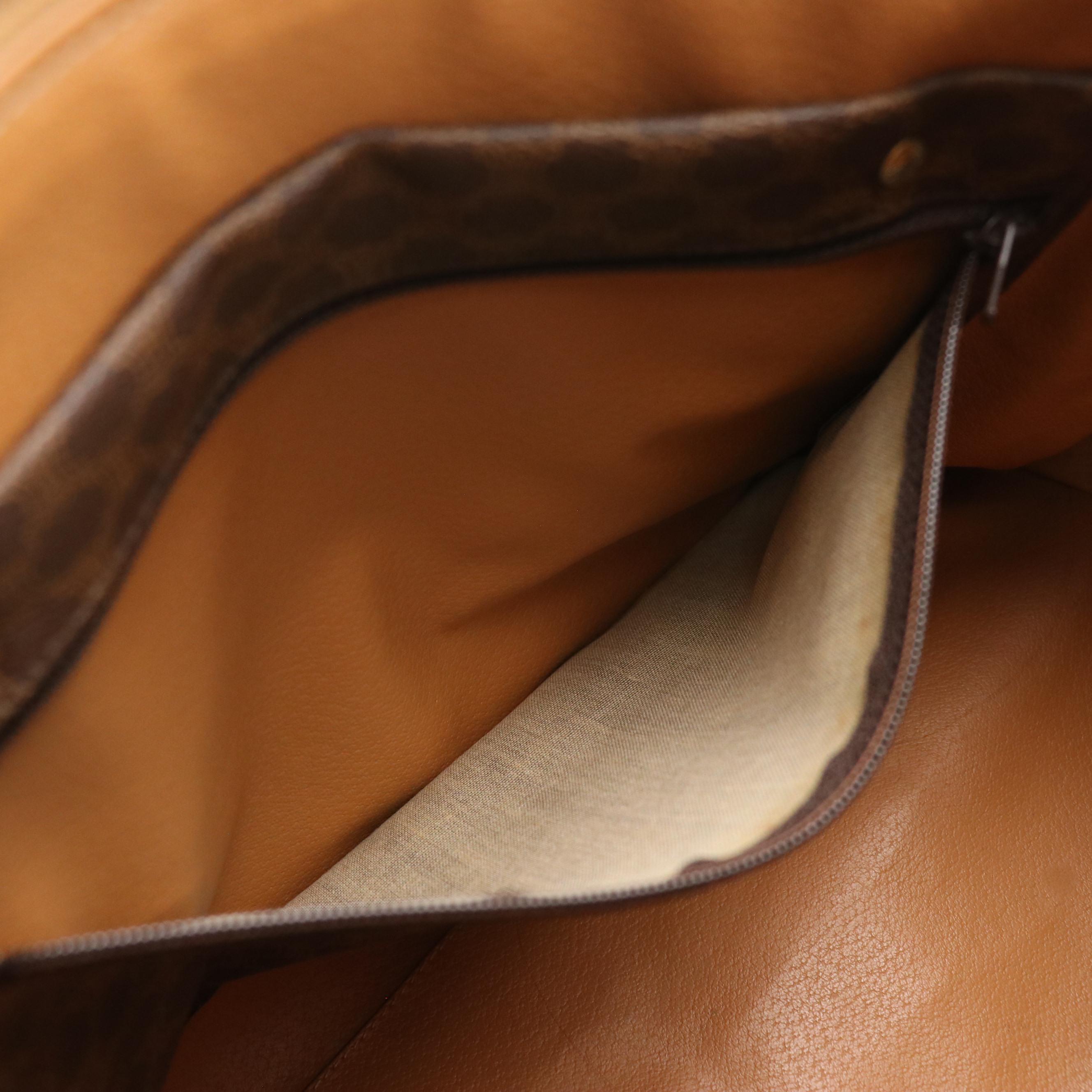 Celine Boston Bag in Dark Brown Macadam Canvas and Brown Leather Trim