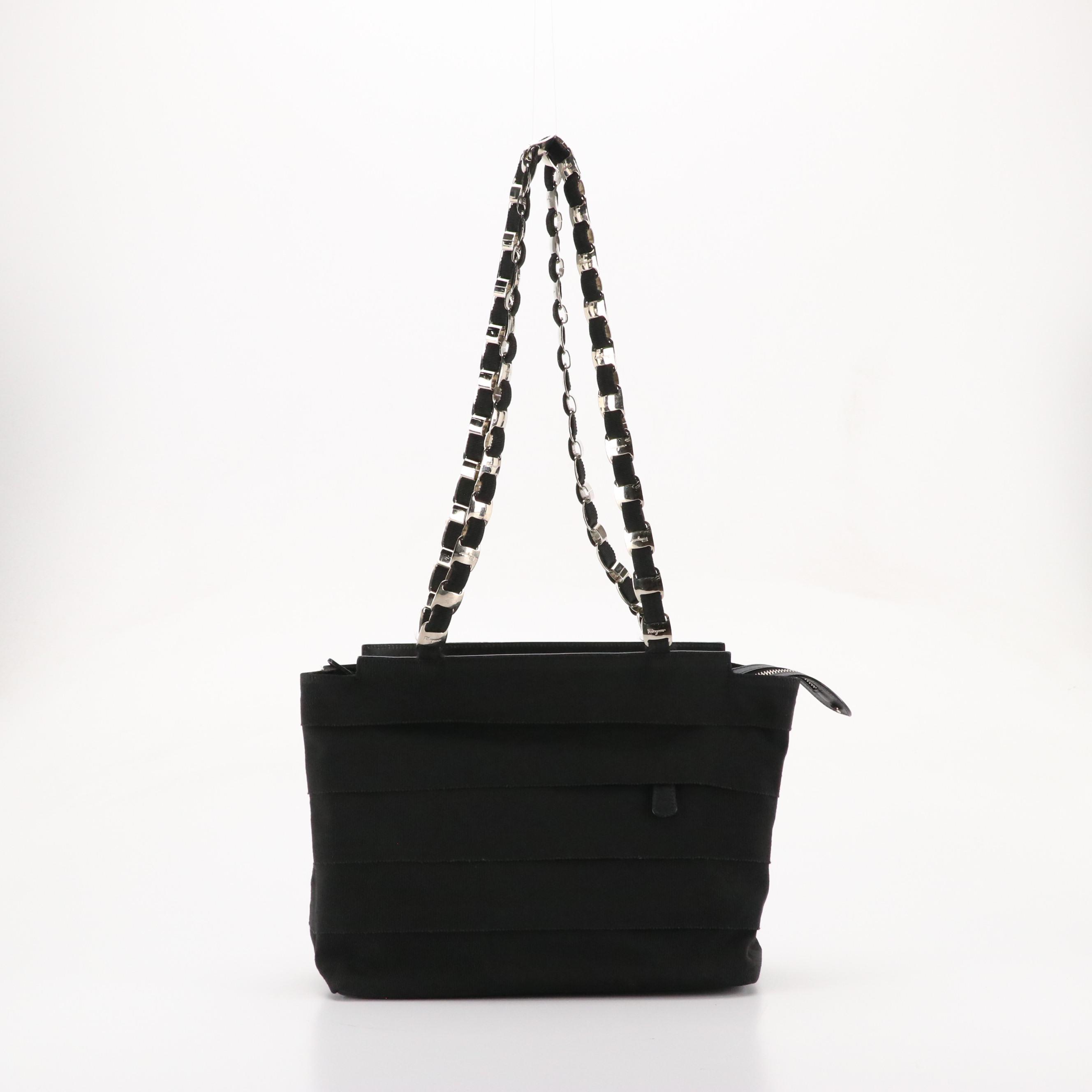 Salvatore Ferragamo Vara Chain Tote in Black Tiered Grosgrain Ribbon