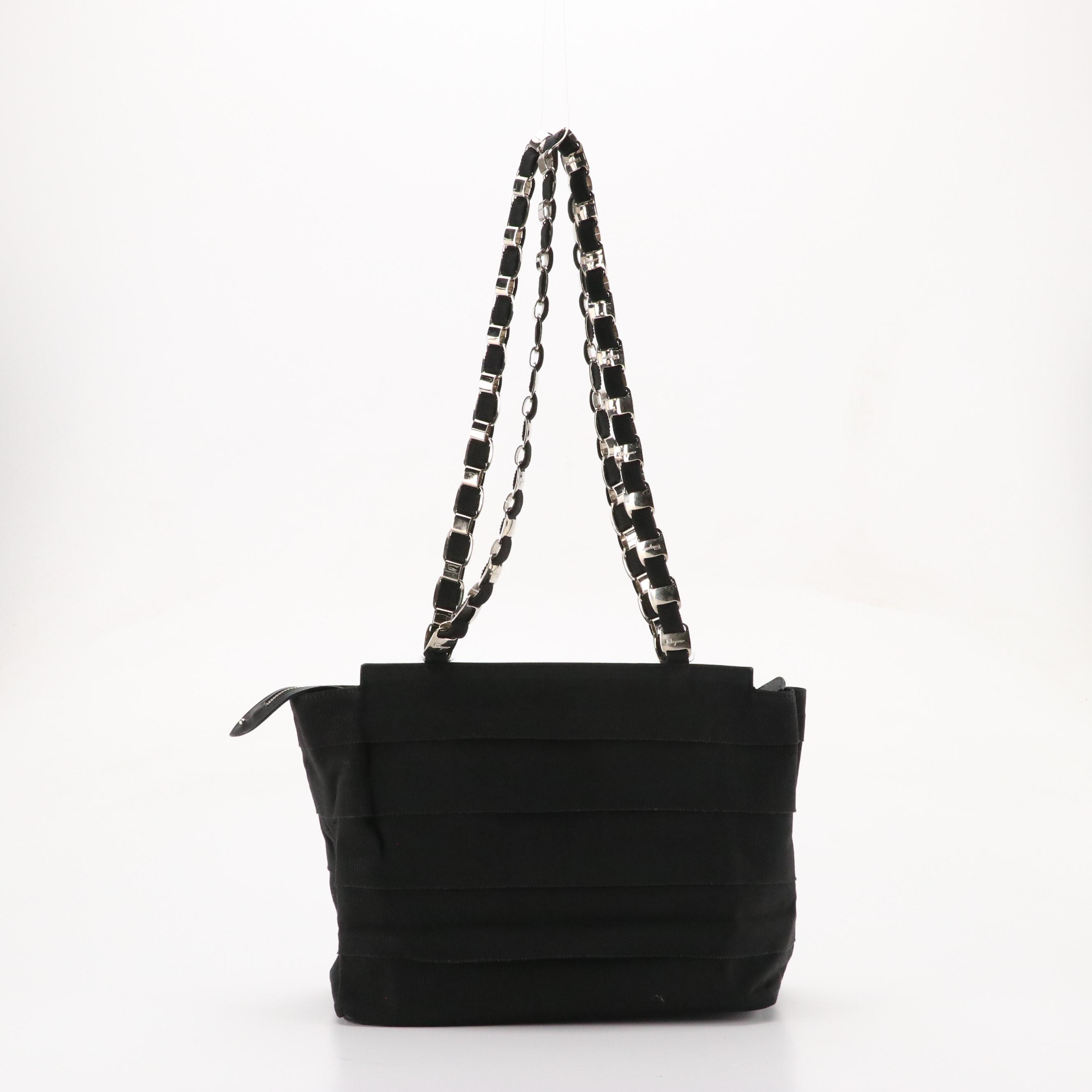 Salvatore Ferragamo Vara Chain Tote in Black Tiered Grosgrain Ribbon