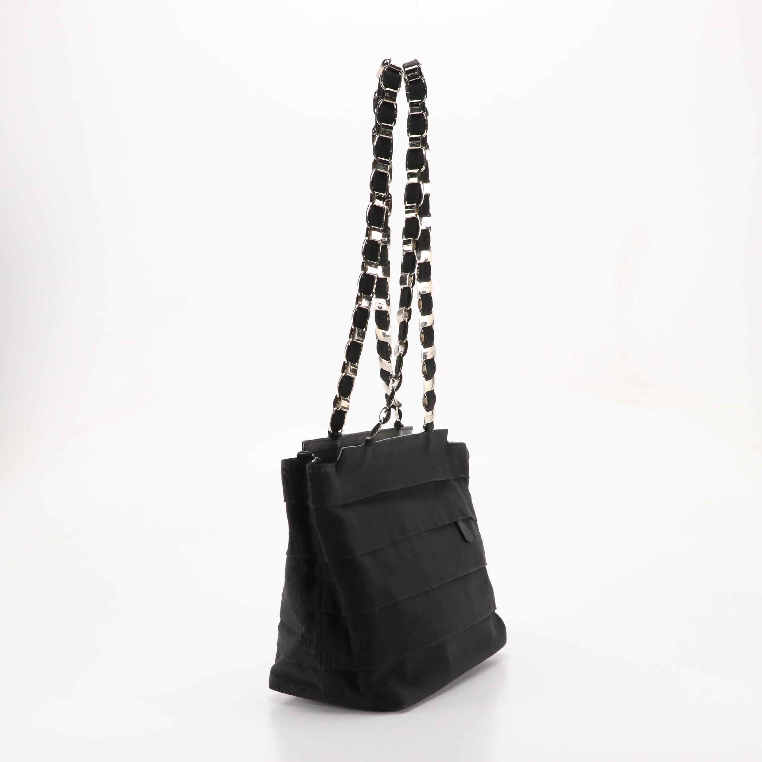 Salvatore Ferragamo Vara Chain Tote in Black Tiered Grosgrain Ribbon
