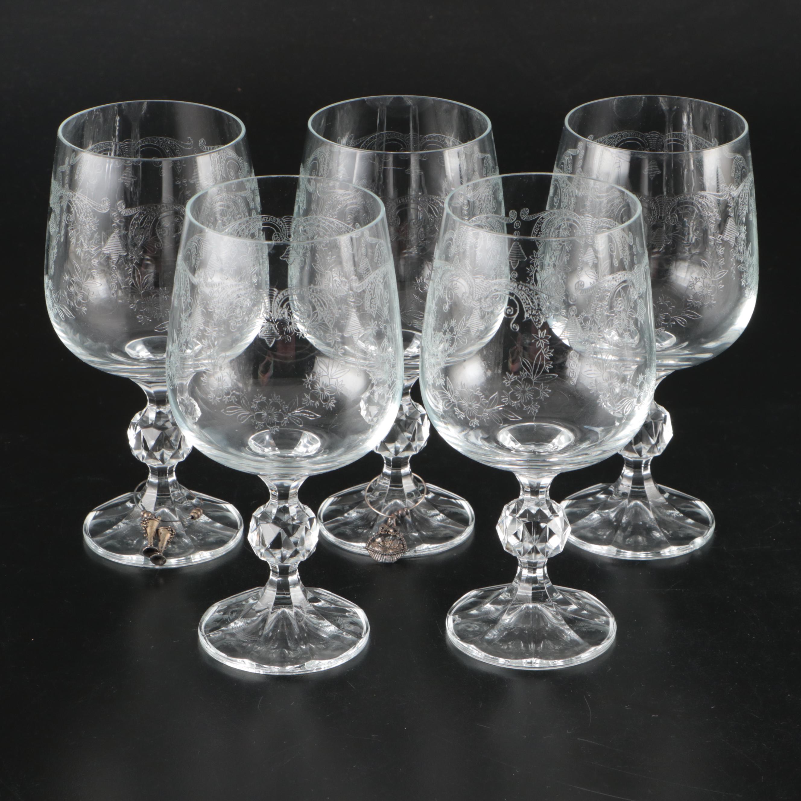 Floral Motif Etched Glass Champagne Flutes and Wine Glasses and More