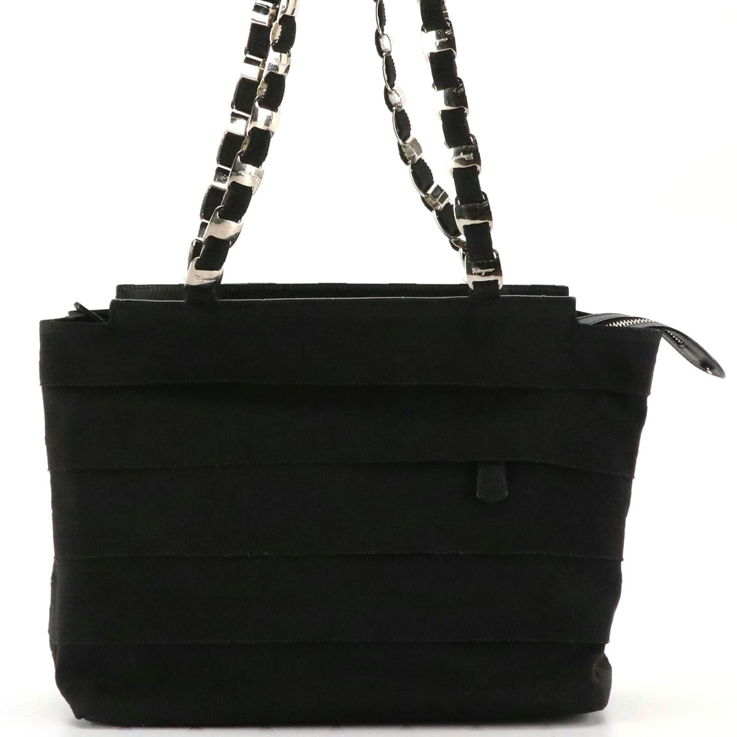 Salvatore Ferragamo Vara Chain Tote in Black Tiered Grosgrain Ribbon