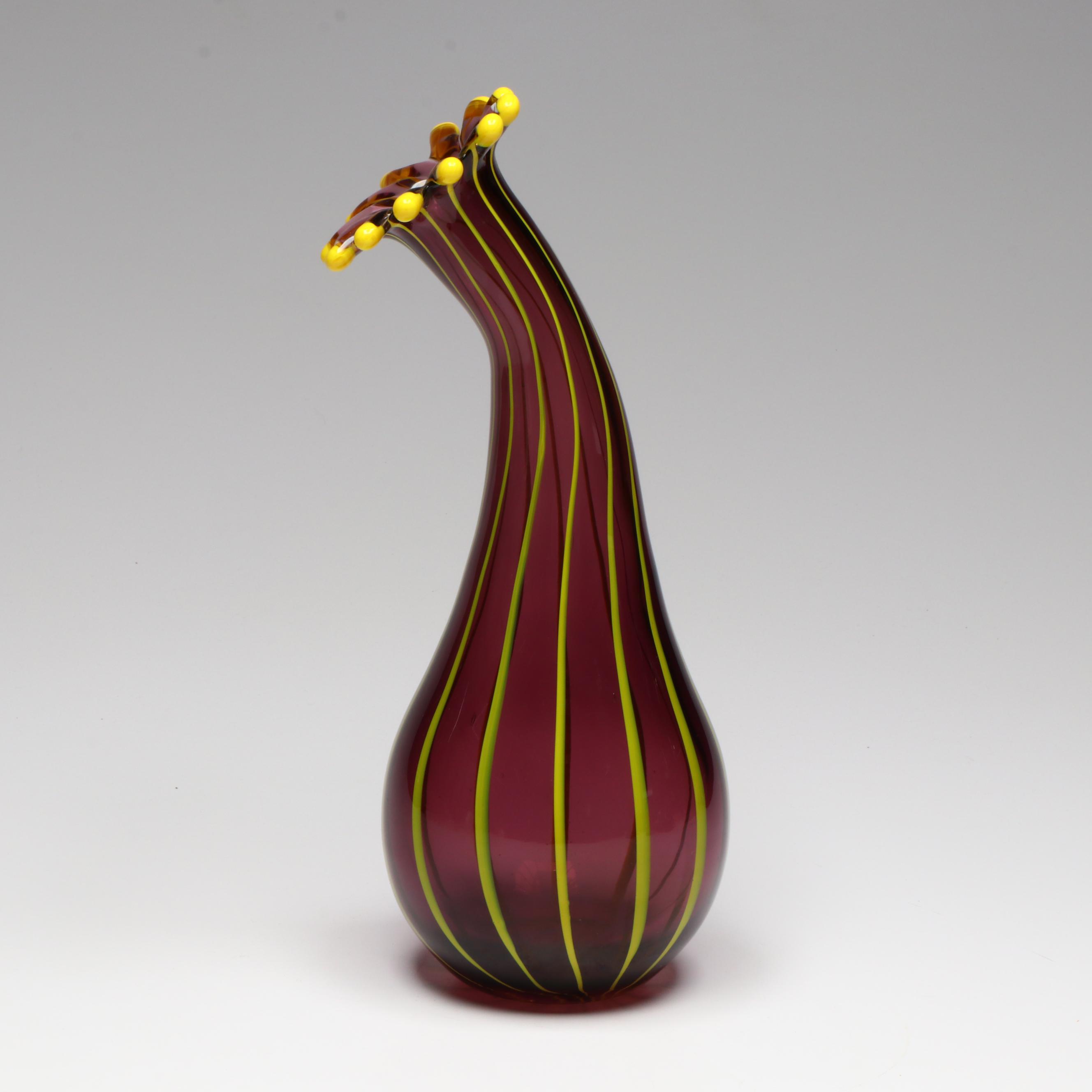 Amethyst and Yellow Handblown Art Glass Vase