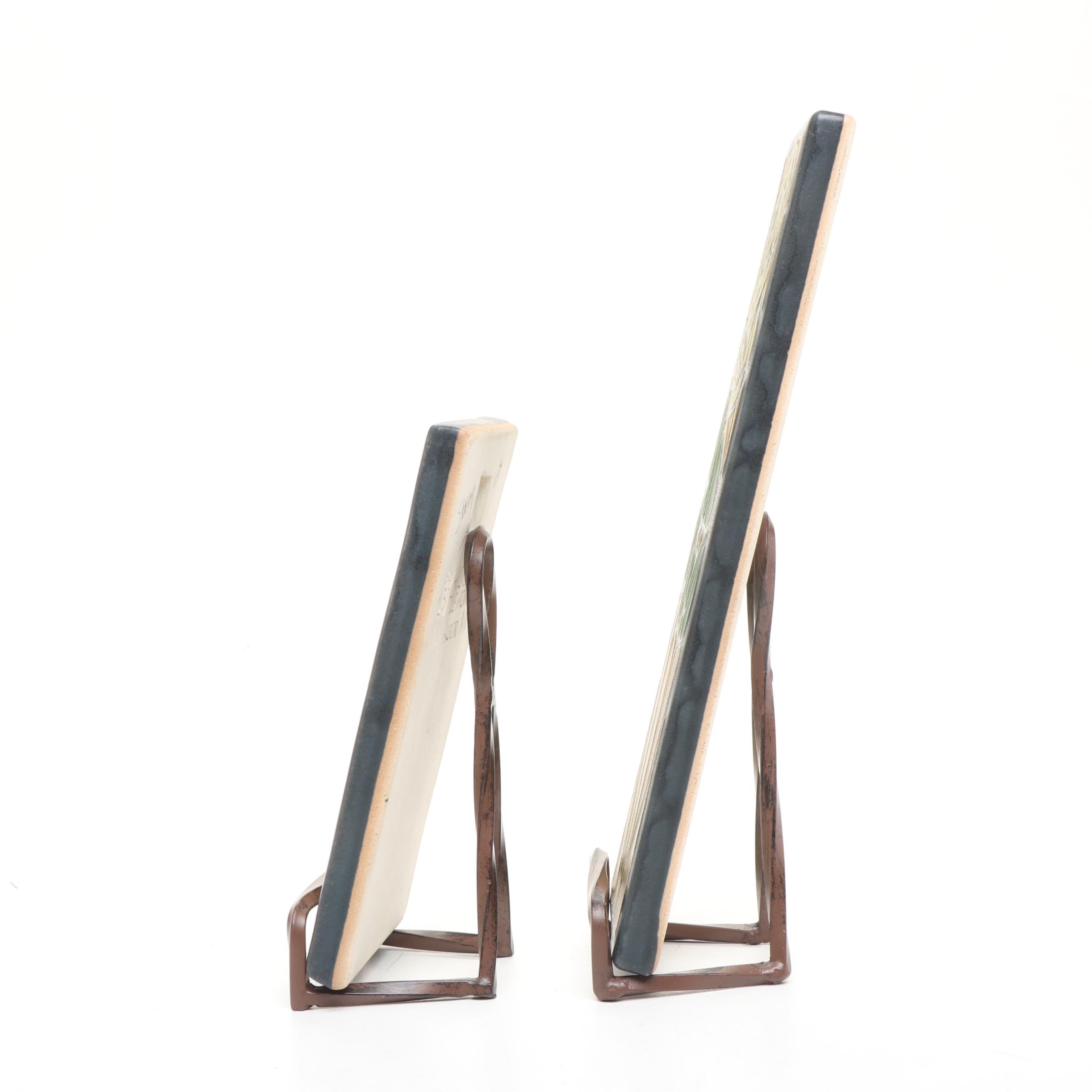 Motawi Tileworks Arts and Crafts Style "Peacock Feather" and Rose Ceramic Tiles