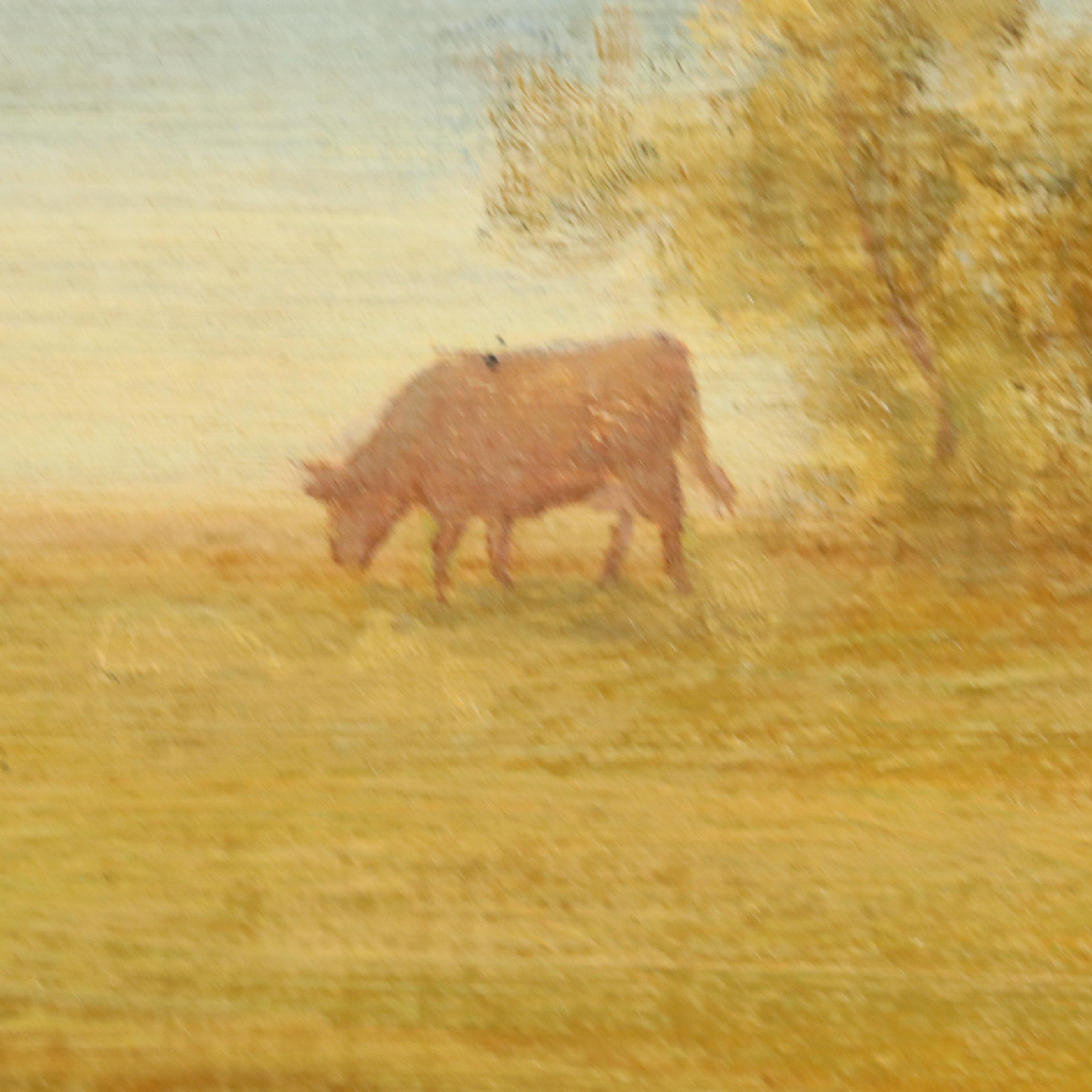 Nikolay T. Leganger Landscape Oil Painting of Sheep and Cows at Lakeside