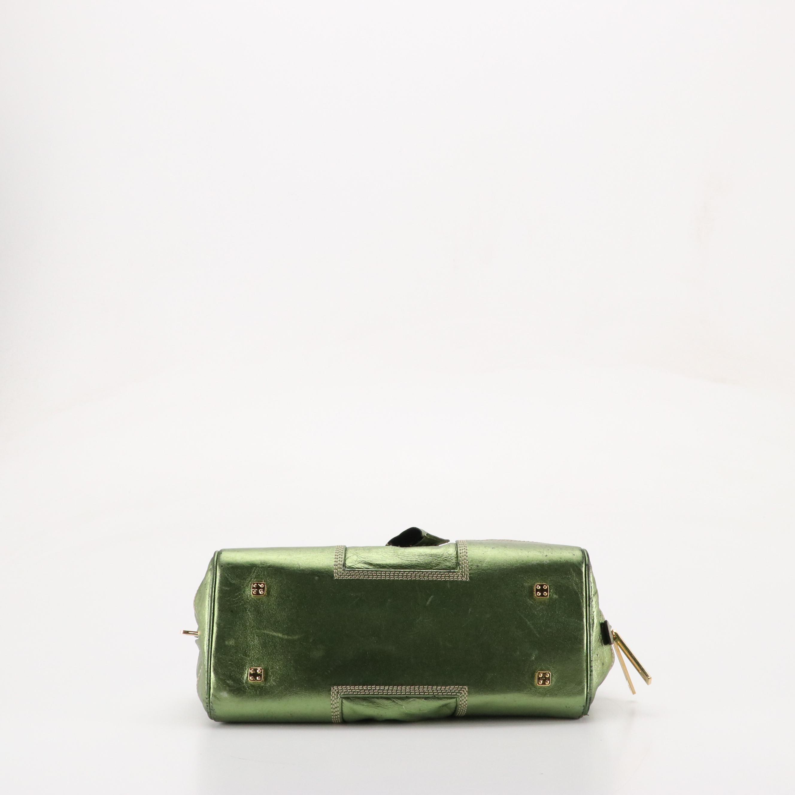 Loewe Amazona 28 Handbag in Metallic Green Leather