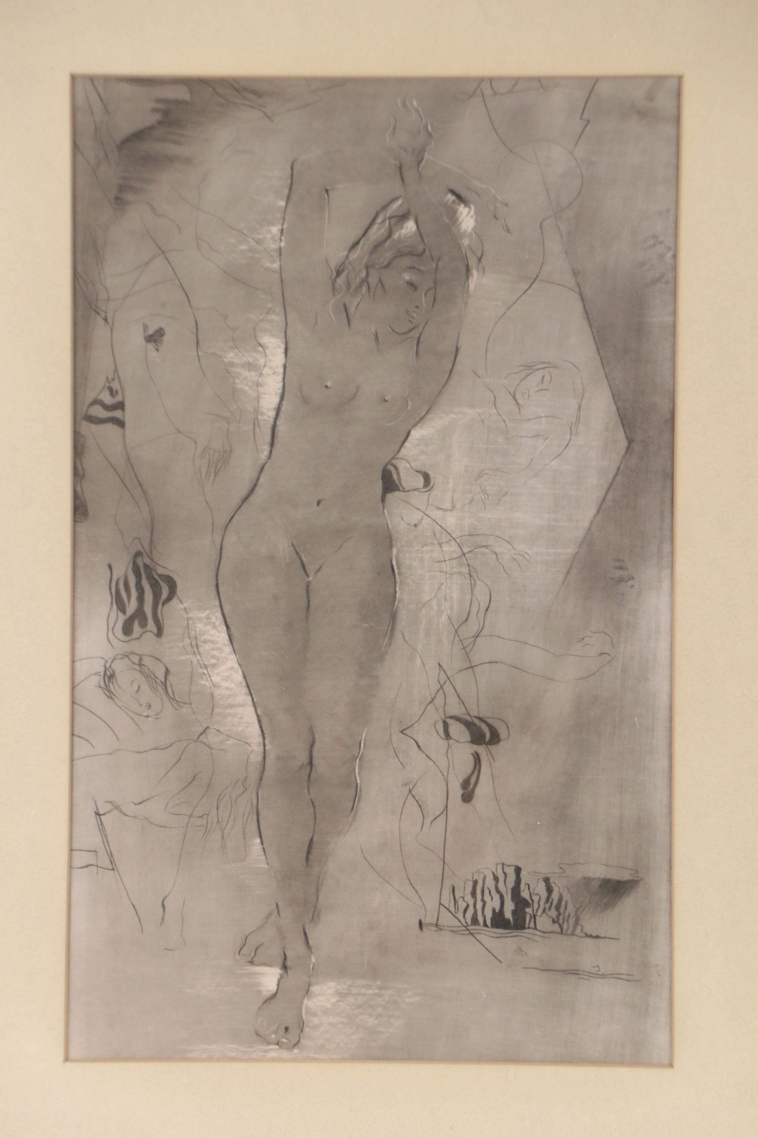 Julian Ritter Silverpoint Drawing "Standing Nude," Mid-20th Century