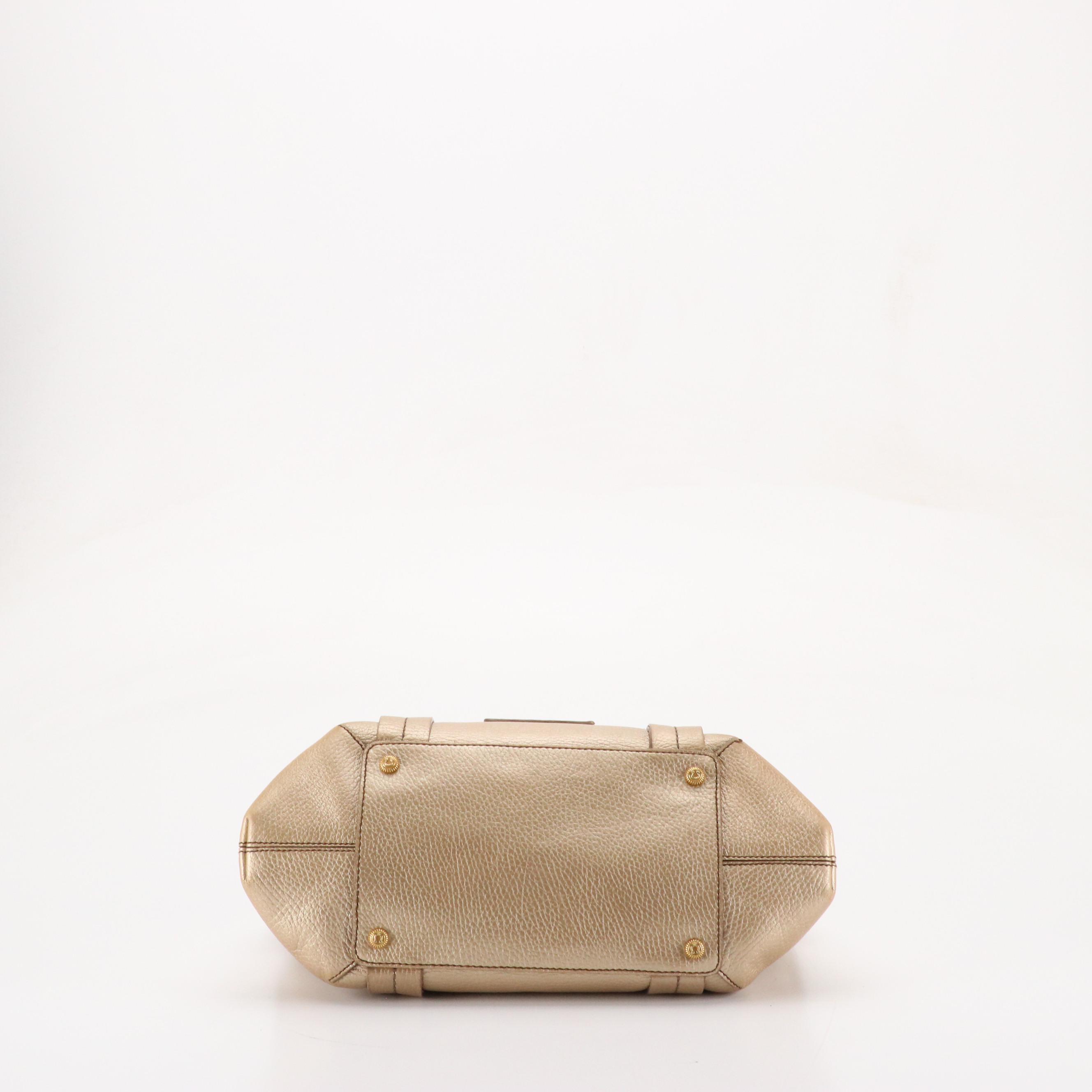 Salvatore Ferragamo Zip Satchel in Metallic Gold Grained Leather