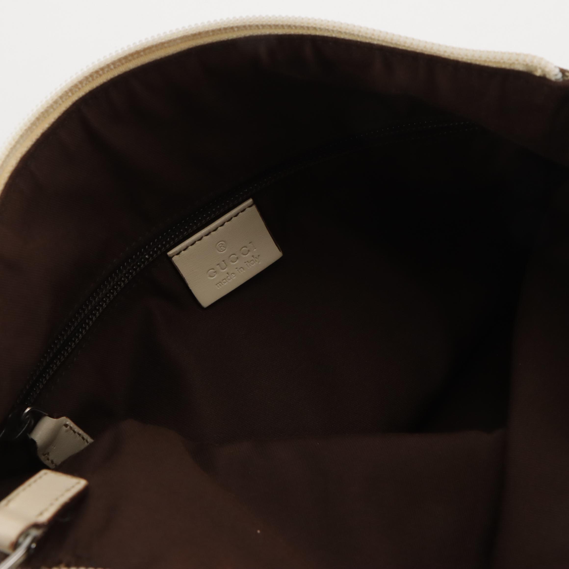 Gucci Messenger Crossbody Bag in GG Canvas and Ivory Perforated Leather Trim