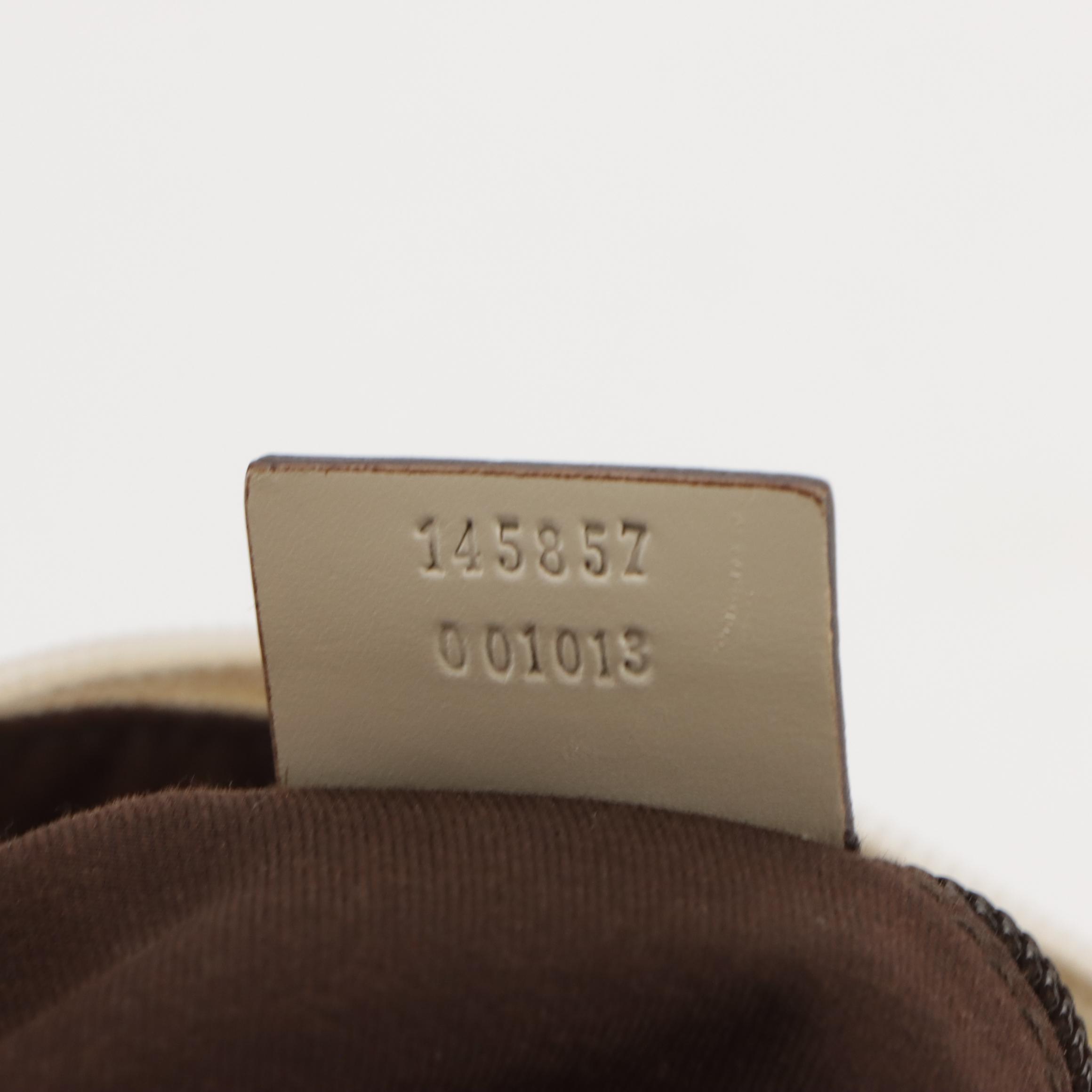 Gucci Messenger Crossbody Bag in GG Canvas and Ivory Perforated Leather Trim