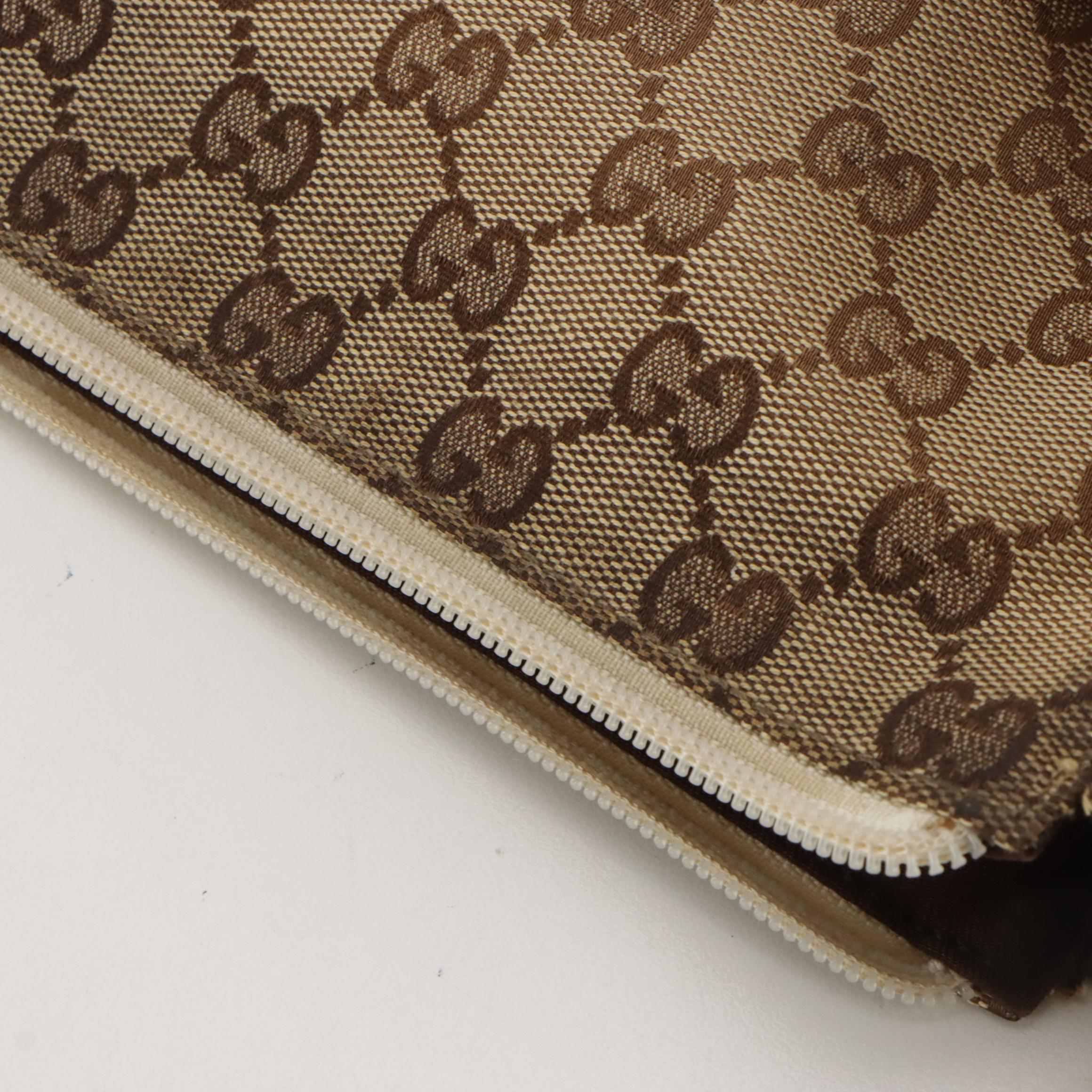 Gucci Messenger Crossbody Bag in GG Canvas and Ivory Perforated Leather Trim