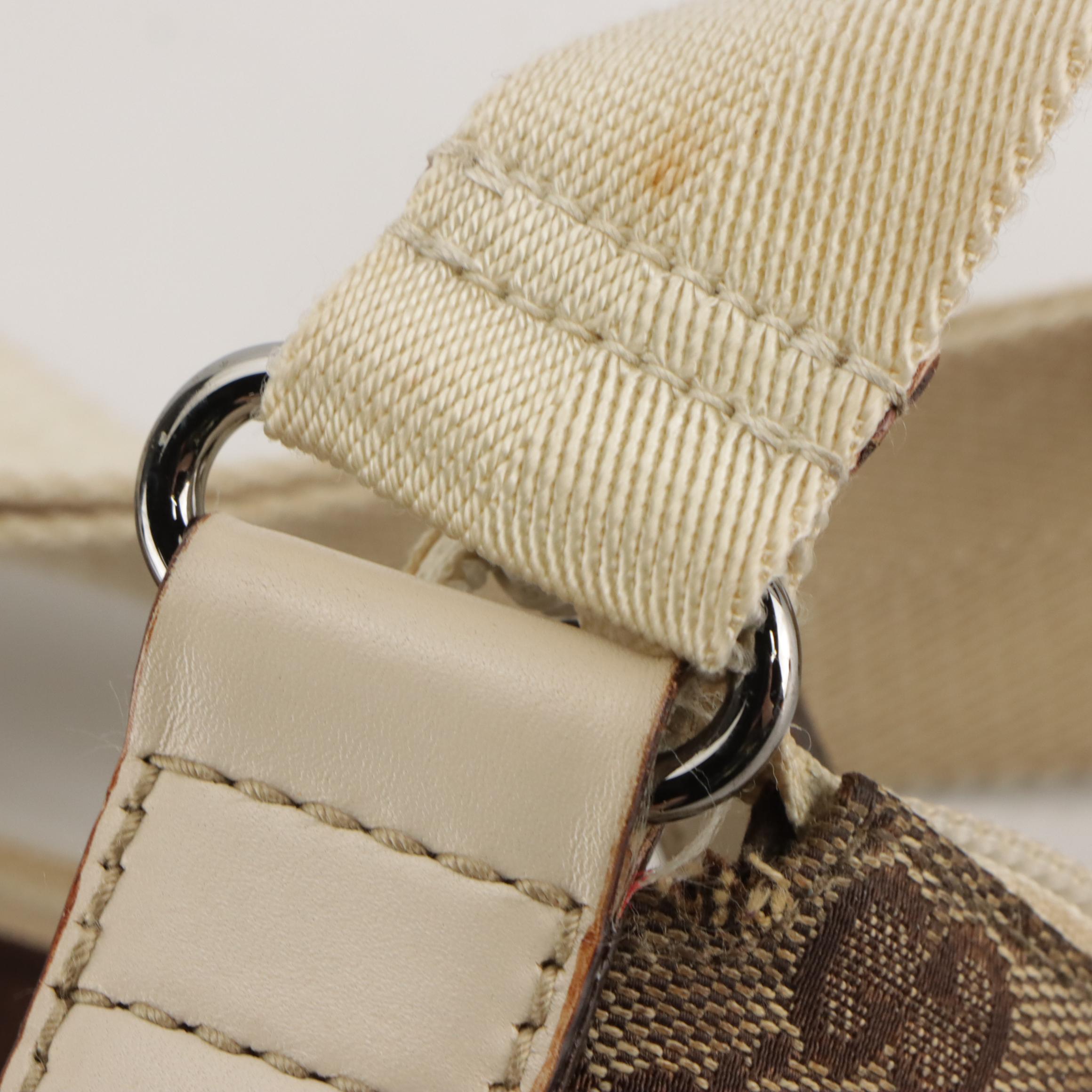 Gucci Messenger Crossbody Bag in GG Canvas and Ivory Perforated Leather Trim