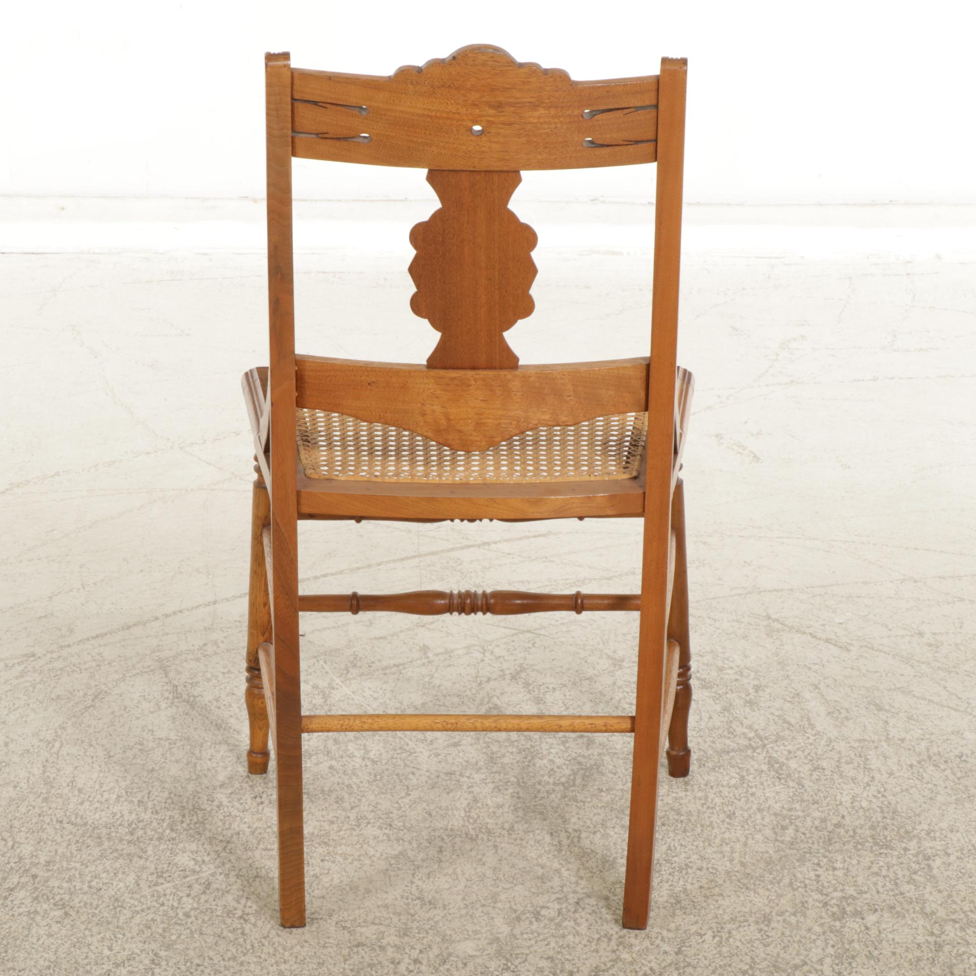 Victorian Carved Walnut Side Chair with Woven Cane Seat, Early 20th Century