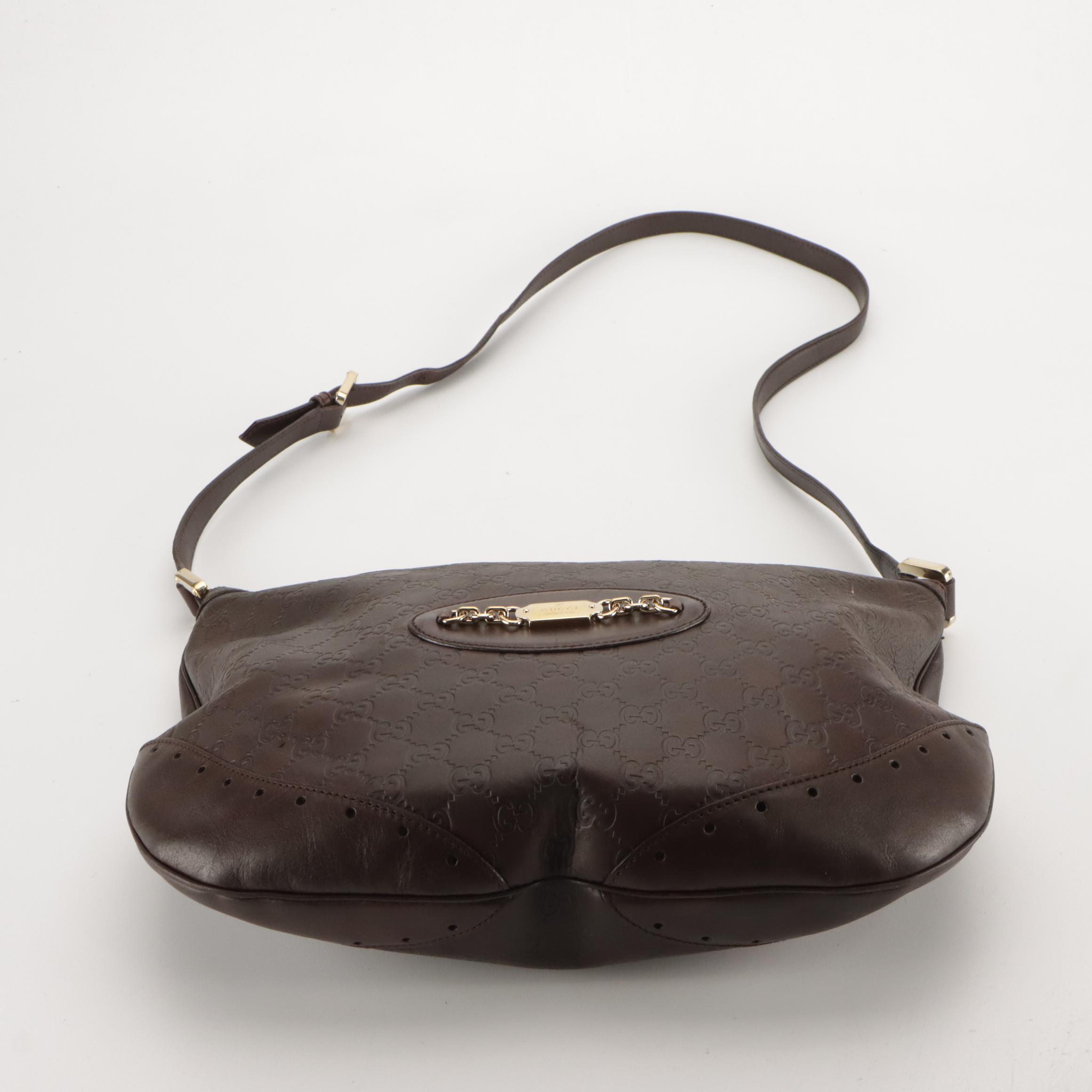 Gucci Zippered Punch Shoulder Bag in Chocolate Brown Guccissima Leather