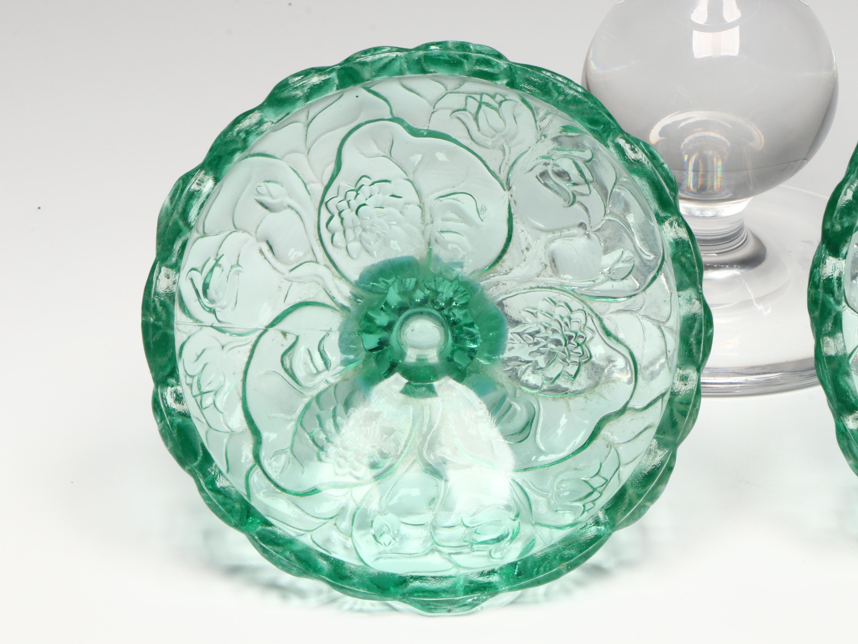 Orrefors Crystal and Fenton Glass Water Lily Candlesticks