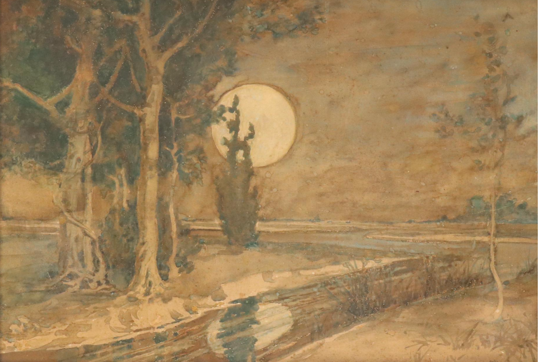 John Bernhard Alberts Nocturne Landscape Watercolor Painting