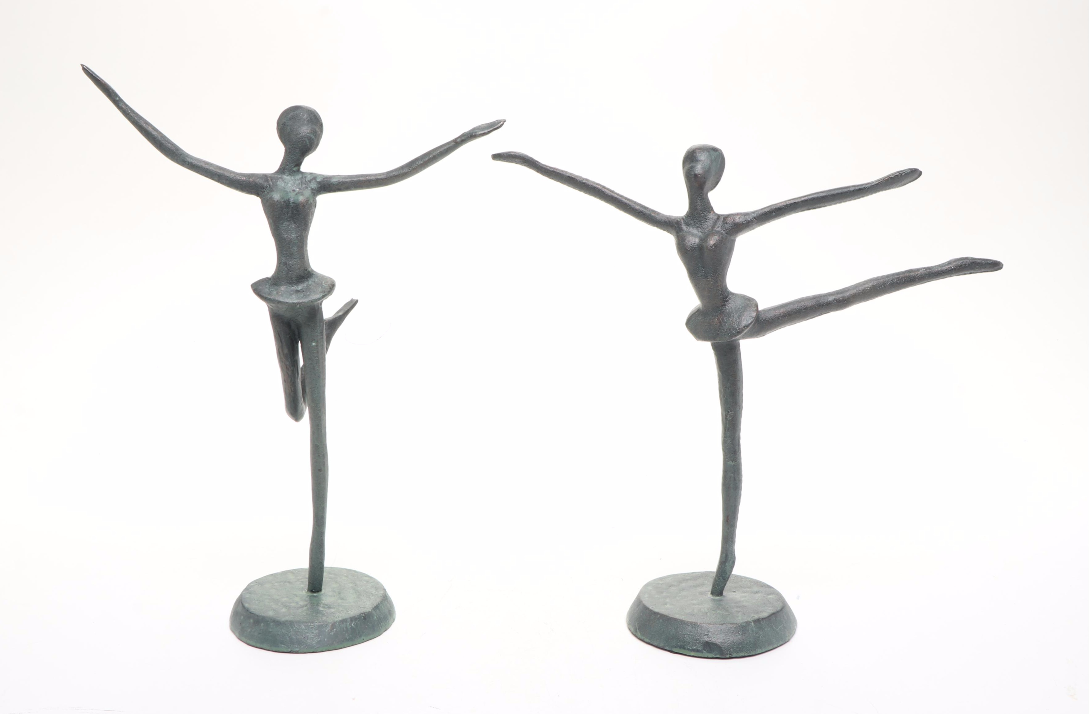 Brutalist Style Cast Metal Dancing Ballerinas on Stands