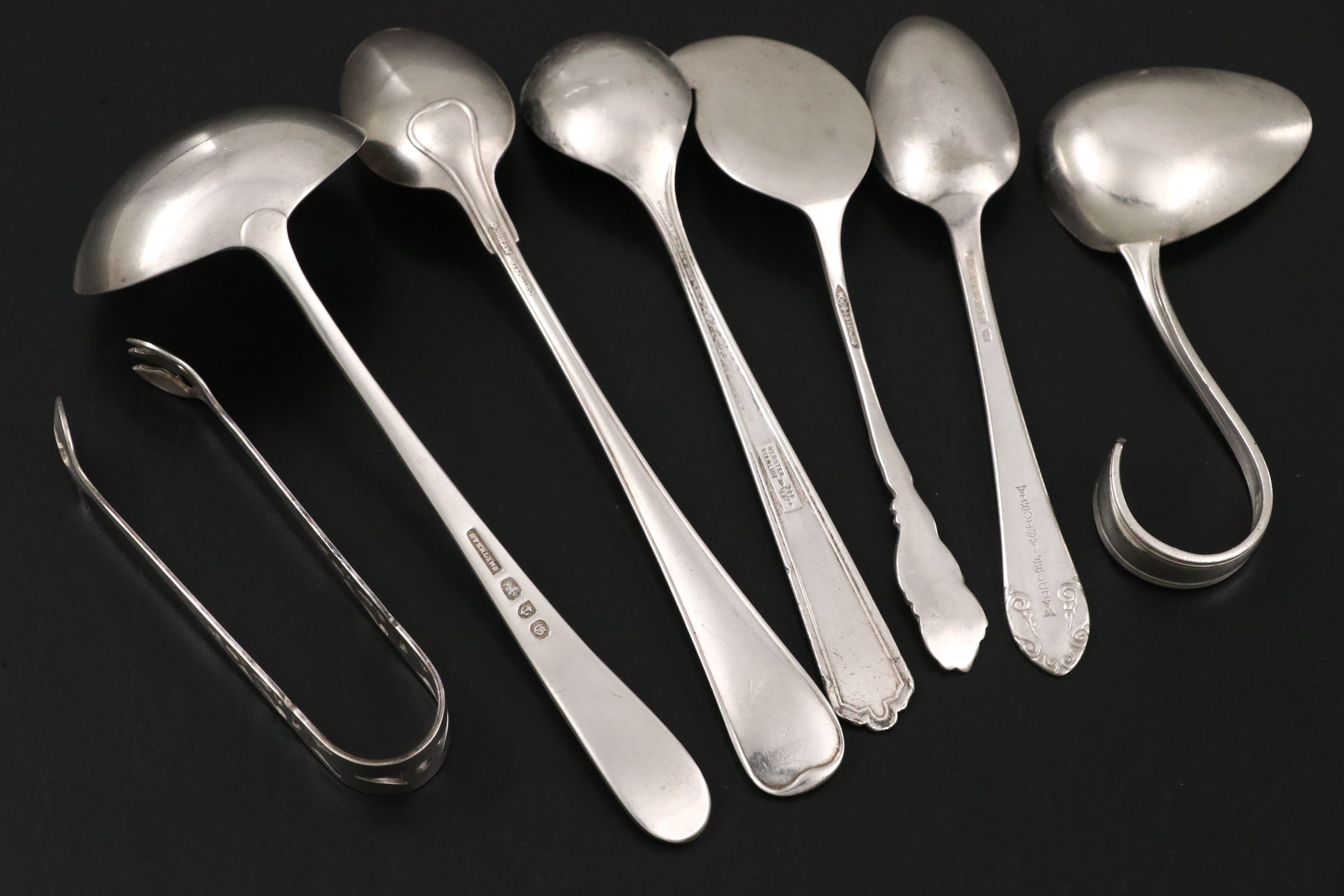 Waldorf Astoria Hotel Silver Demitasse Spoon and Other Sterling Spoons and Tongs