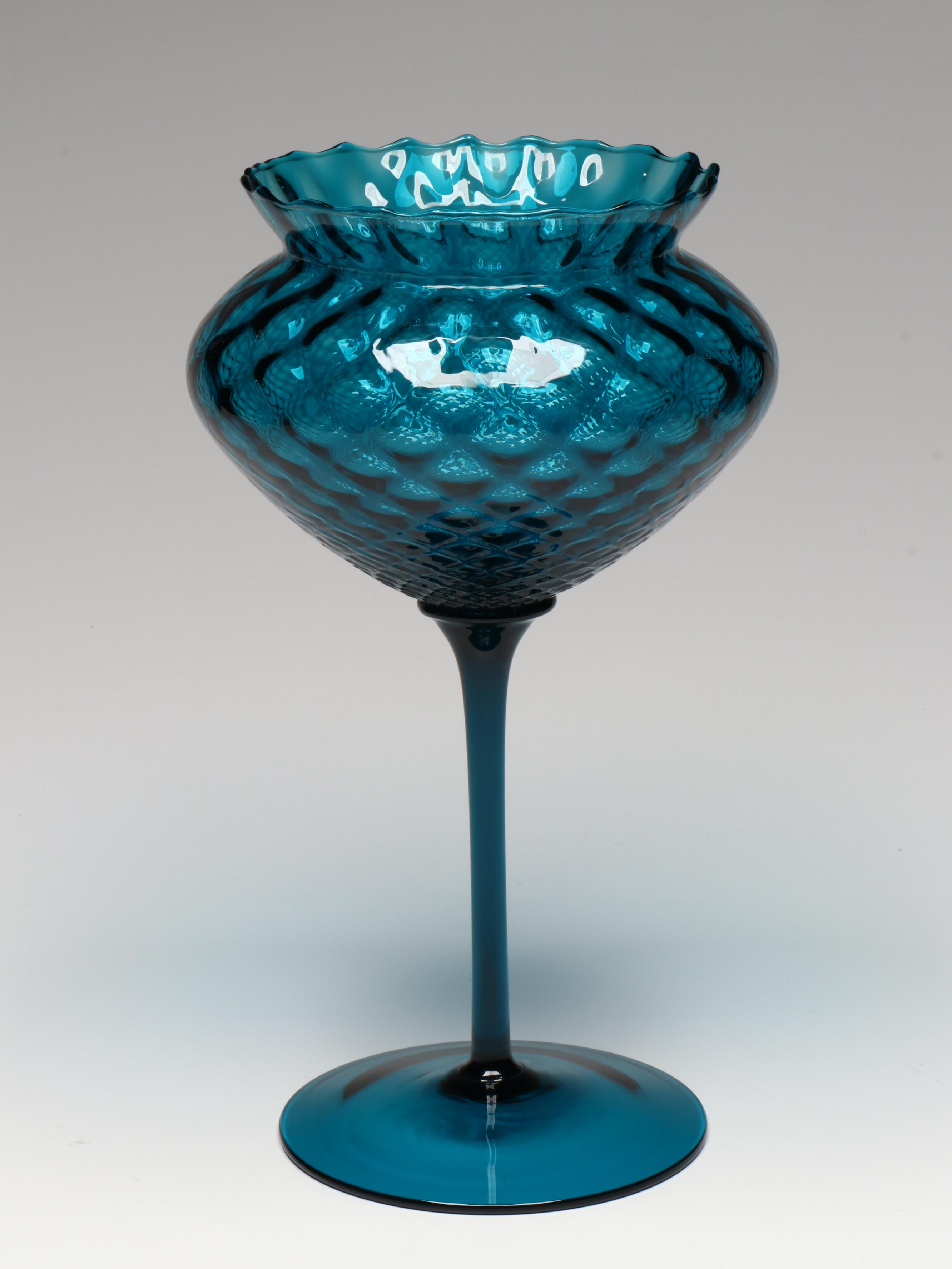 Empoli Italian Glass Blue Optic Goblet Bowl with Pink Glass Ice Bucket and Jar