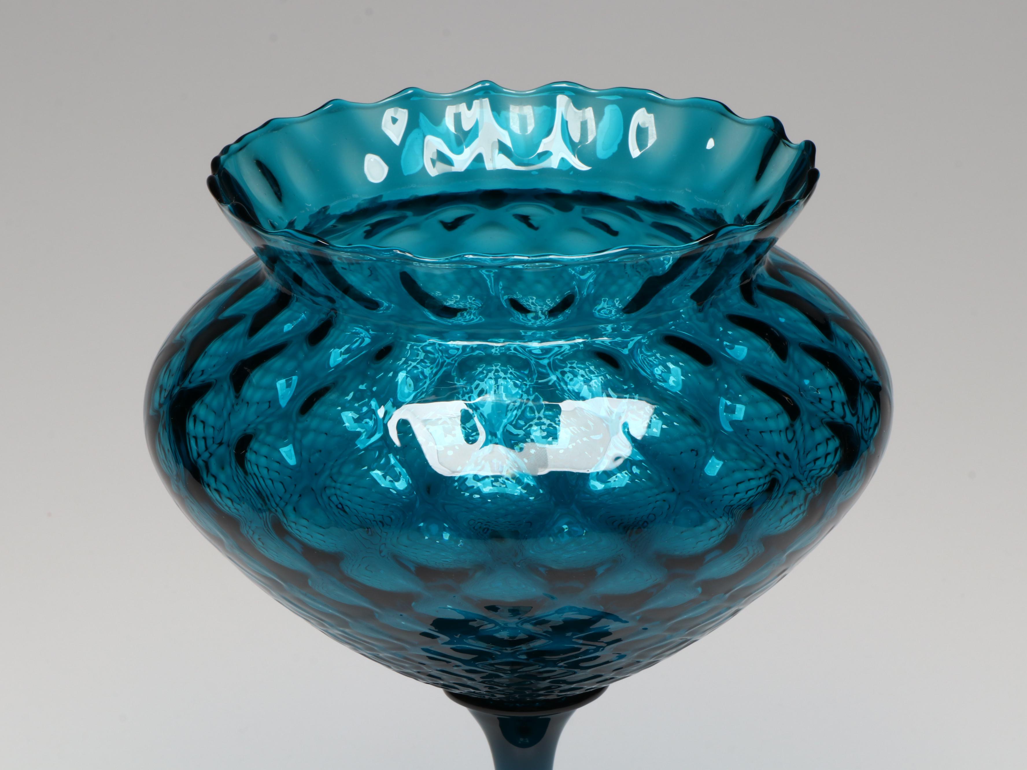 Empoli Italian Glass Blue Optic Goblet Bowl with Pink Glass Ice Bucket and Jar